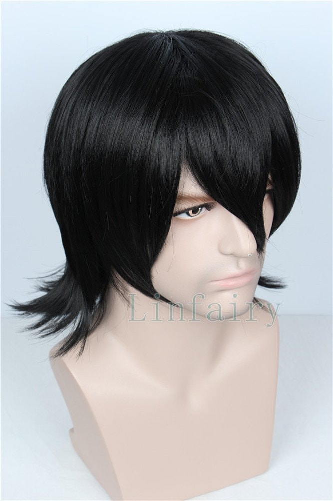 Linfairy Unisex Short Black Straight Cosplay Wig Halloween Costume Wig for Women: Linfairy Unisex Short Black Straight Cosplay Wig Halloween Costume Wig for Women