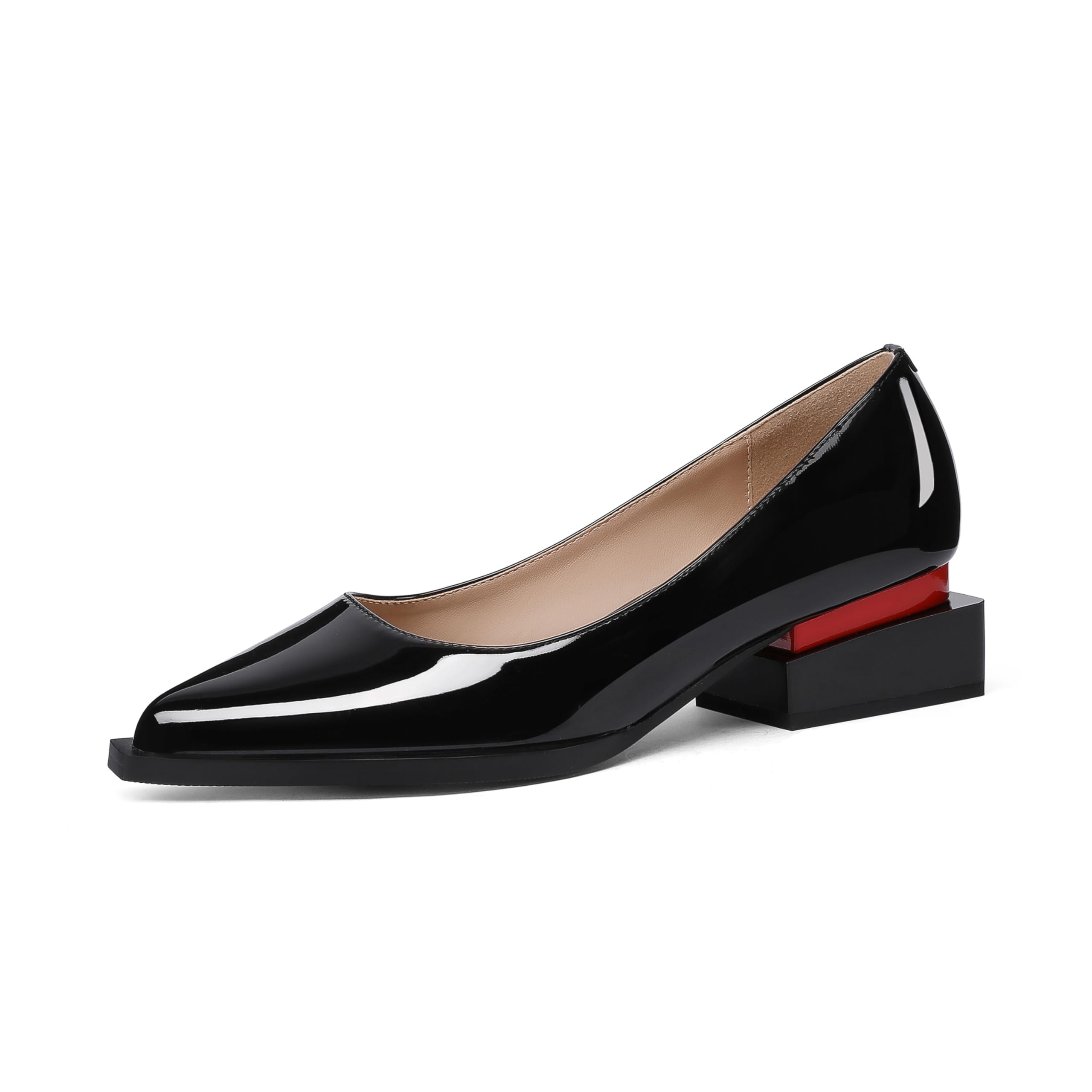 LingxiaUne Pumps for Women Comfortable Low Chucky Heel Shoes with Pointed Toe and Fashion Design for Work Size 6-12