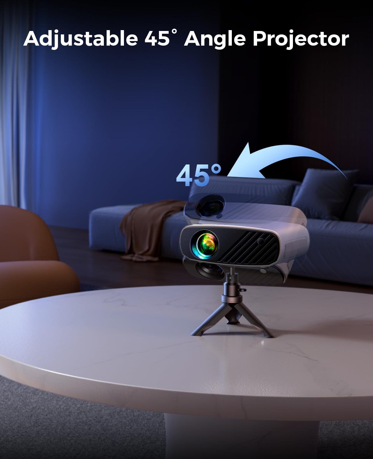 Mini Projector for iPhone, ELEPHAS 2024 Upgraded 1080P HD Projector, 8000L Portable Projector with Tripod, Movie Projector Compatible with Android/iOS/Windows/TV Stick/HDMI/USB: WhiteBlack