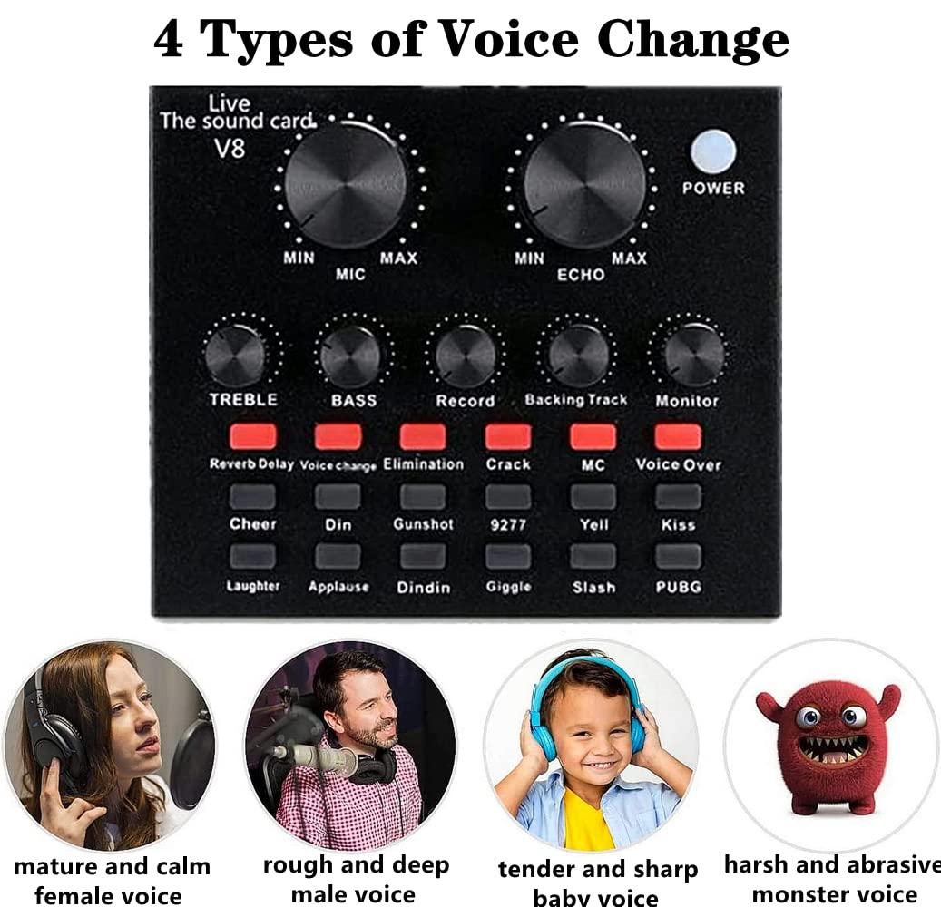Podcast Equipment Bundle, BM-800 Recording Studio Package with Voice Changer, Live Sound Card - Audio Interface for Laptop Computer Vlog Living Broadcast Live Streaming YouTube TikTok ()
