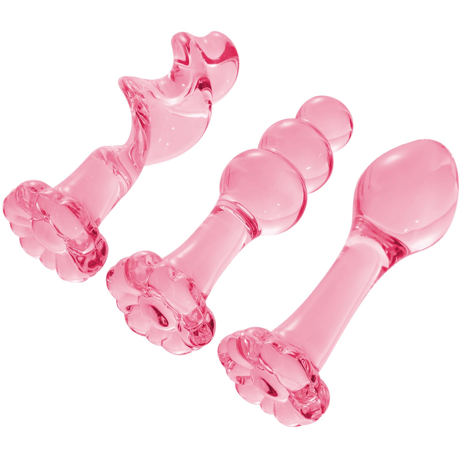 3 Pcs Set Glass Butt Toys Anus Beads Anal Trainer Dildo Crystal Butt Plug Kit S&M Adult Gay Anal Plugs Women Men Sex Gifts Things for Beginners Couples - Pink