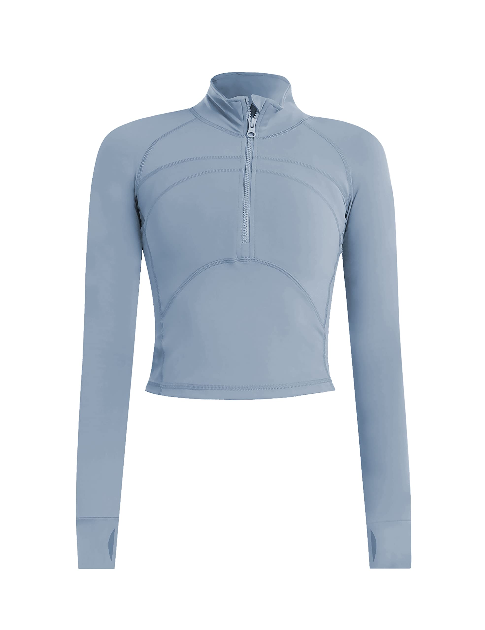 UANEO Long Sleeve Cropped Workout Tops for Women Gym Yoga Athletic Tops 1/2 Zip Jackets: Small Dustyblue
