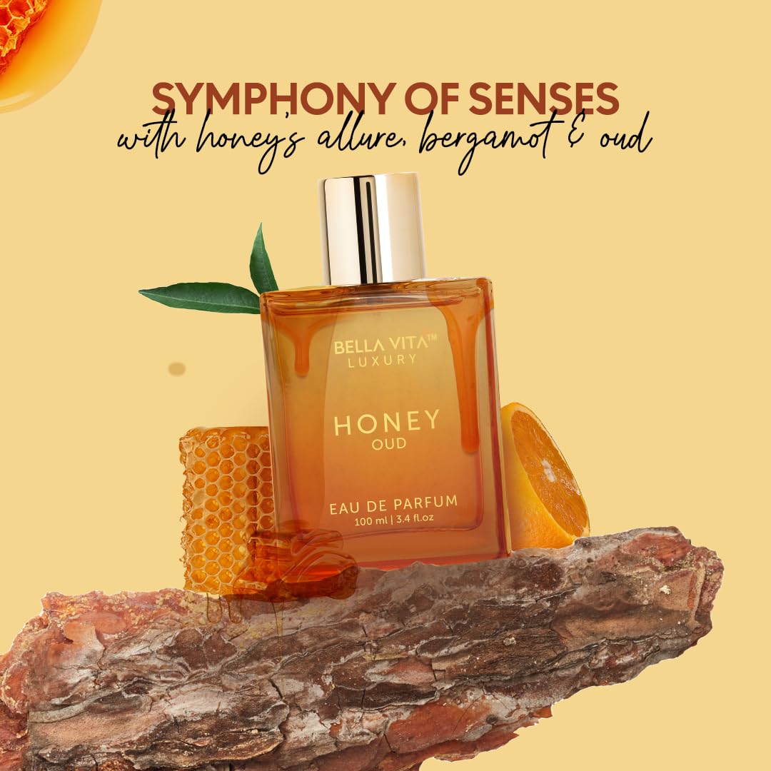 BellaVita Honey OUD Perfume for Women & Men (3.4 fl.oz) | Vanilla, Bergamot & Patchouli Perfume | Long-Lasting Arabian Unisex Perfumes for Women & Men | Floral & Spicy Vegan Cologne Honey Perfume