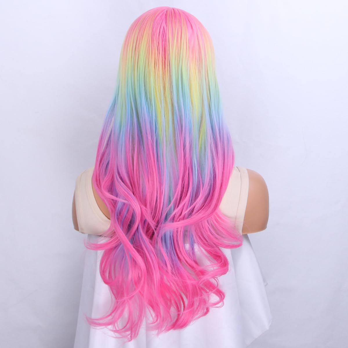 MAGQOO  Flame Fire Wig - Long Curly Wavy Ombre Wigs for Women & Girls - Middle Part, Heat Resistant, High Density Synthetic Wigs: Ombre Rainbow