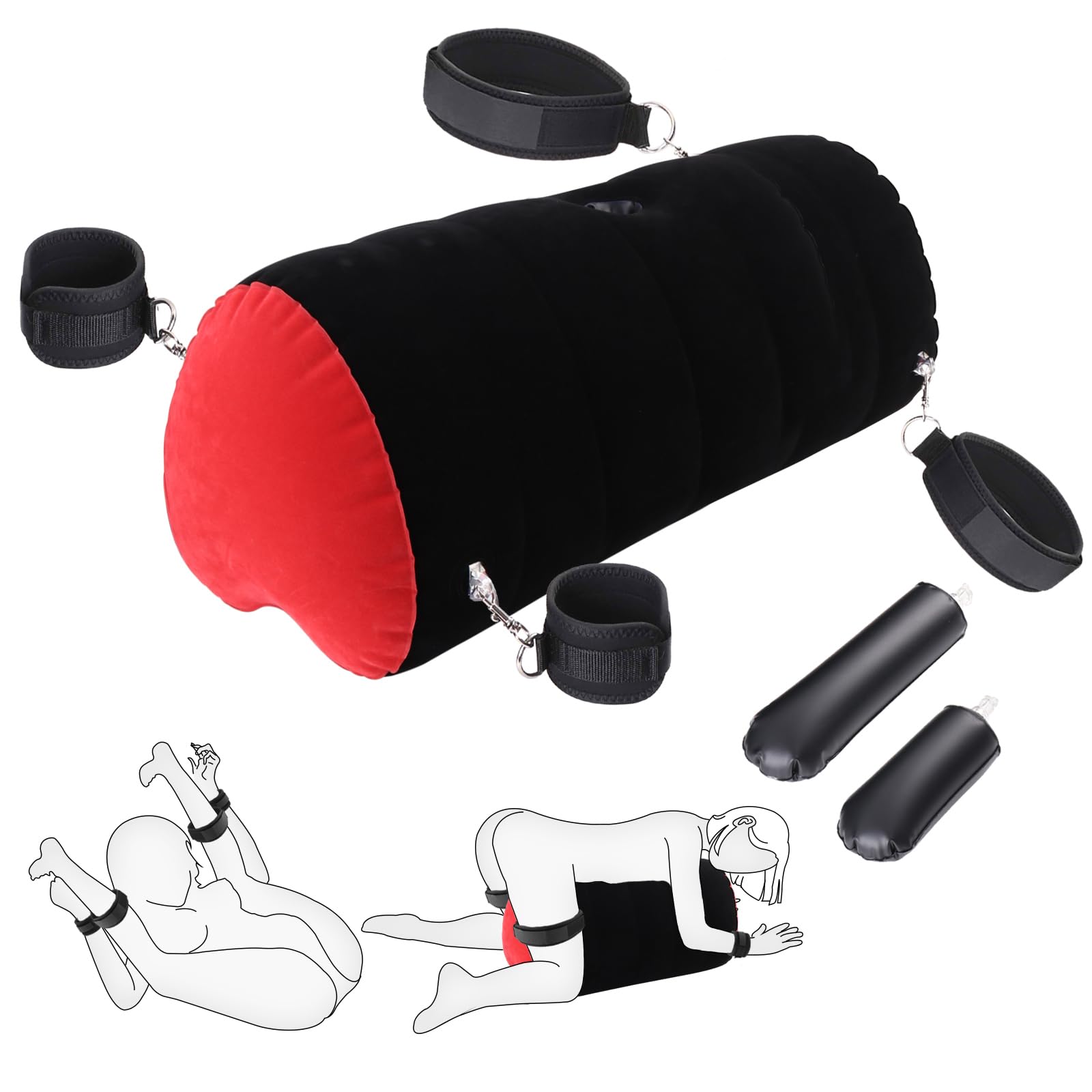 Dfoplde Sex Toy Pillow Position Cushion Pillow Inflatable Ramp Furniture with Adjustable Wrist & Thigh Cuffs Sex Bondage Kit, Sex Body Positioner for Couples Beginner Sm Game Play (Purple): Red-black