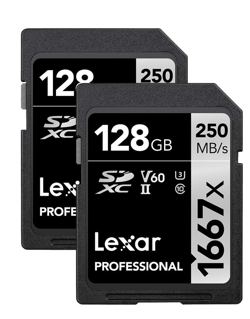 Lexar 128GB (2-Pack) Professional 1667x SD Card, UHS-II, C10, U3, V60, Full HD, 4K, Up To 250MB/s Read SDXC Memory Card, for Professional Photographer, Videographer, Enthusiast (LSD128CBNA16672): 2-Pack 128GB