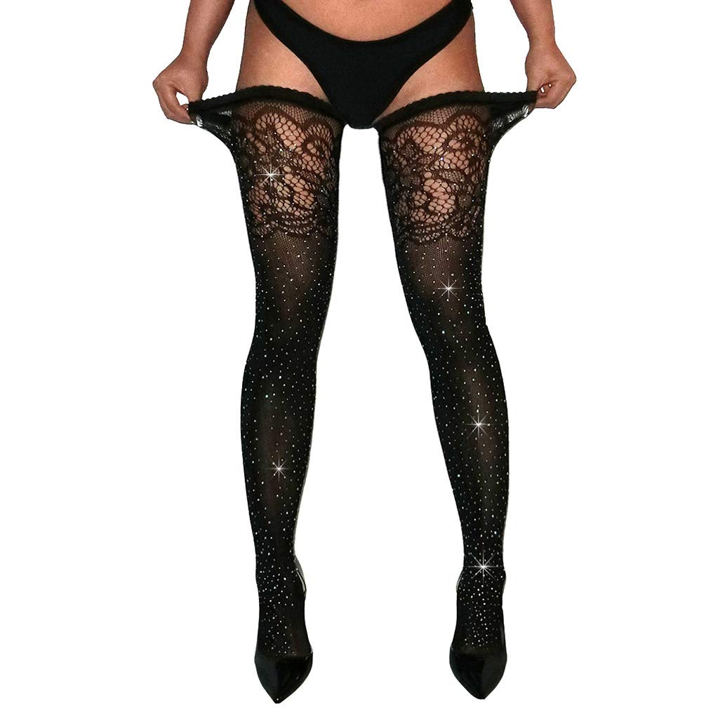 AROOMVE Women's Sparkle Rhinestone Stocking Sexy Shiny Socks Over Knee High Stocking: One Size Style_13