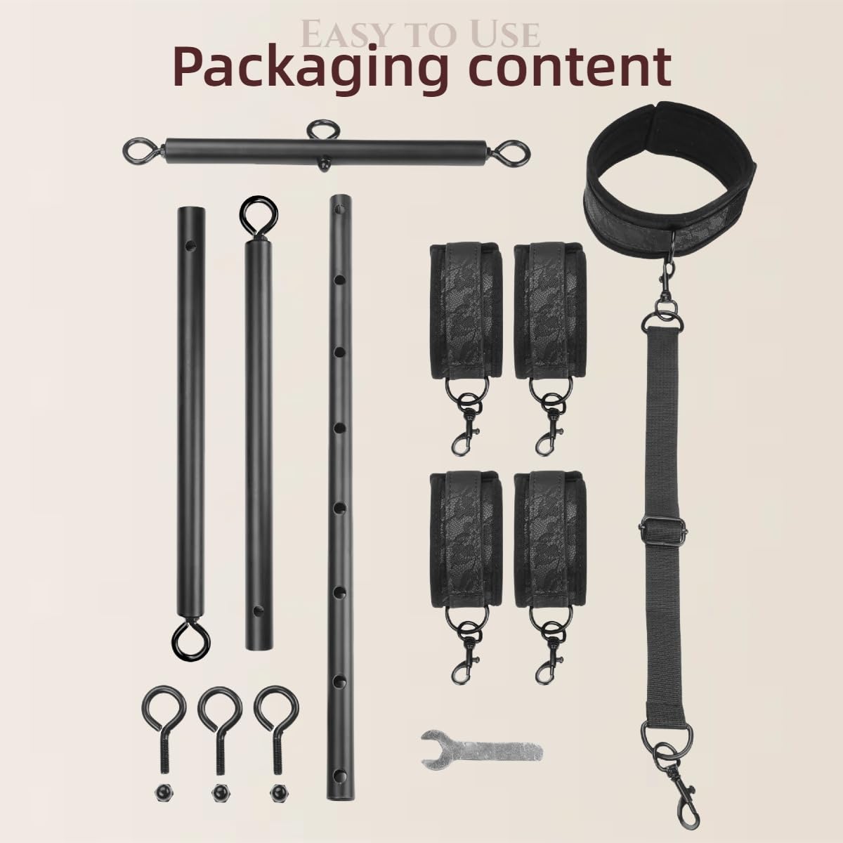 Spreader Bar Sex Toys with Wrist Ankle Neck Collar Restraint Kits Adjustable Handcuffs Collar Bondage Set BDSM for Adult Couple (): Black