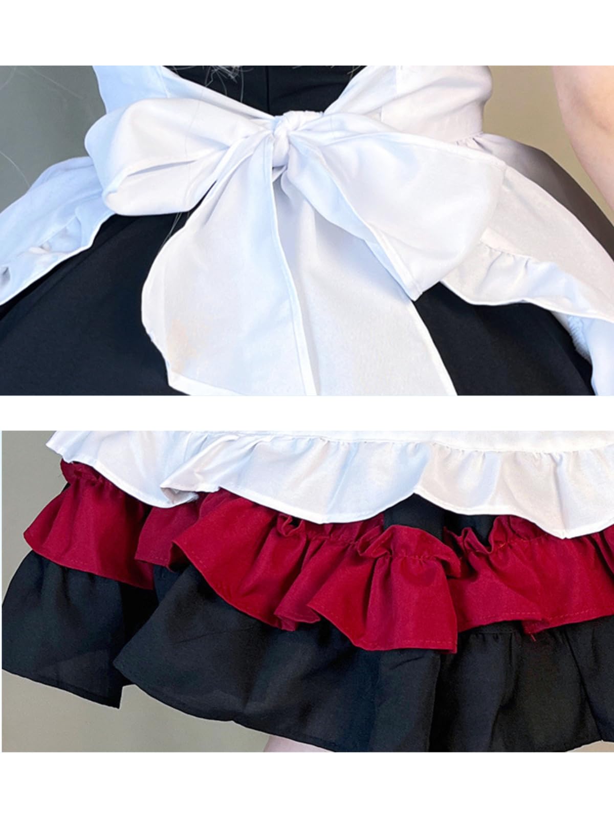 GRAJTCIN Womens Anime French Maid Outfit Lolita Cosplay Dress Halloween Costume with Socks: Large
