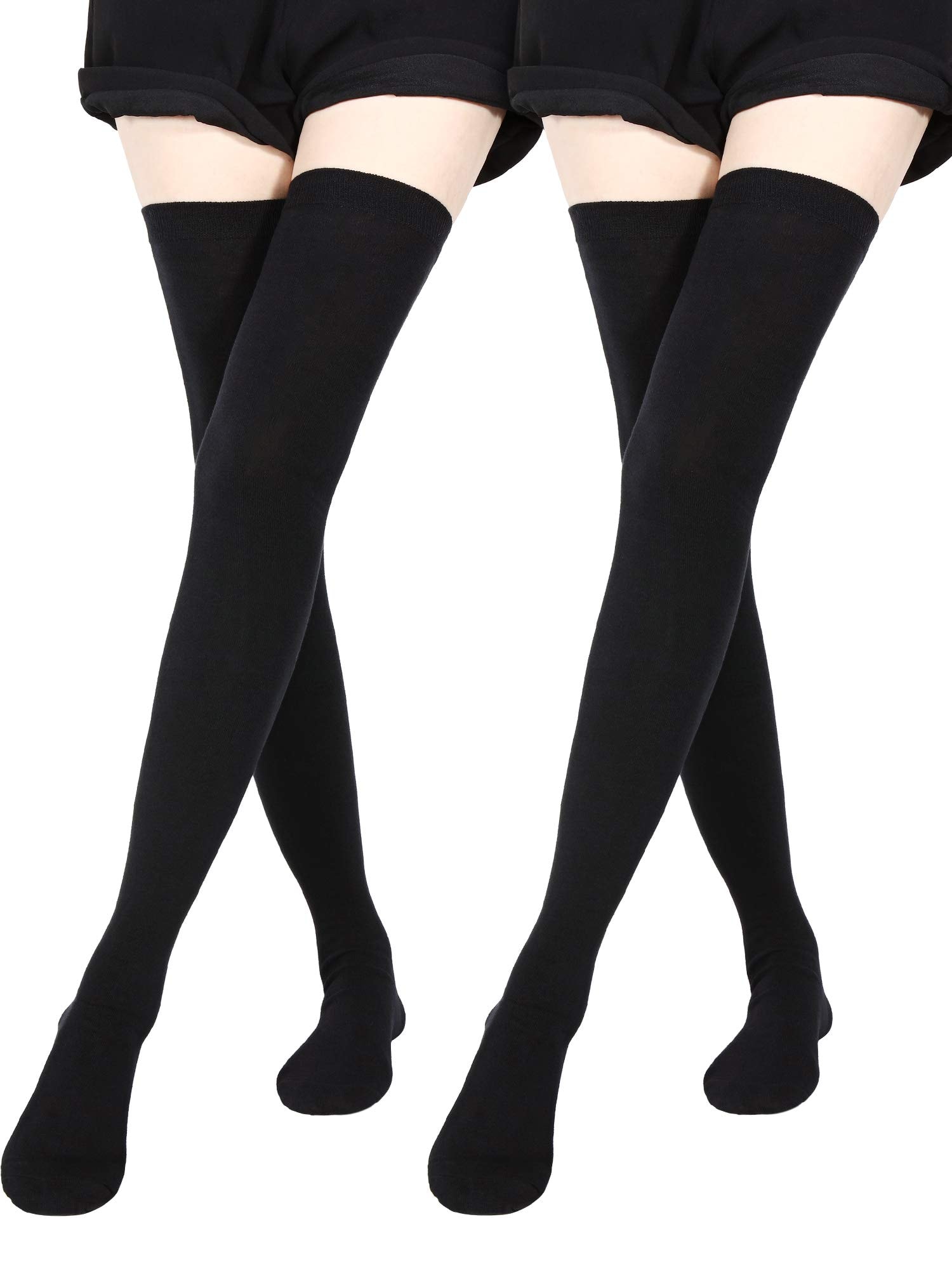 SATINIOR Extra Long Socks Thigh High Cotton Socks Extra Long Knee Boot Stockings for Women: One Size Black