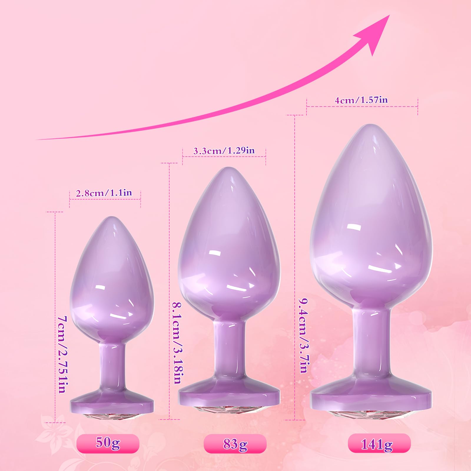 Anal Plugs Small Butt Plug for Beginners,Adult Aanl Toys with Heart-Shaped Jewelry Base,G Spot Sex Toy Anal Sex Adult Toy for Beginner Adult Unisex Women and Men Couple (Small Pink): 3PCS-Purple