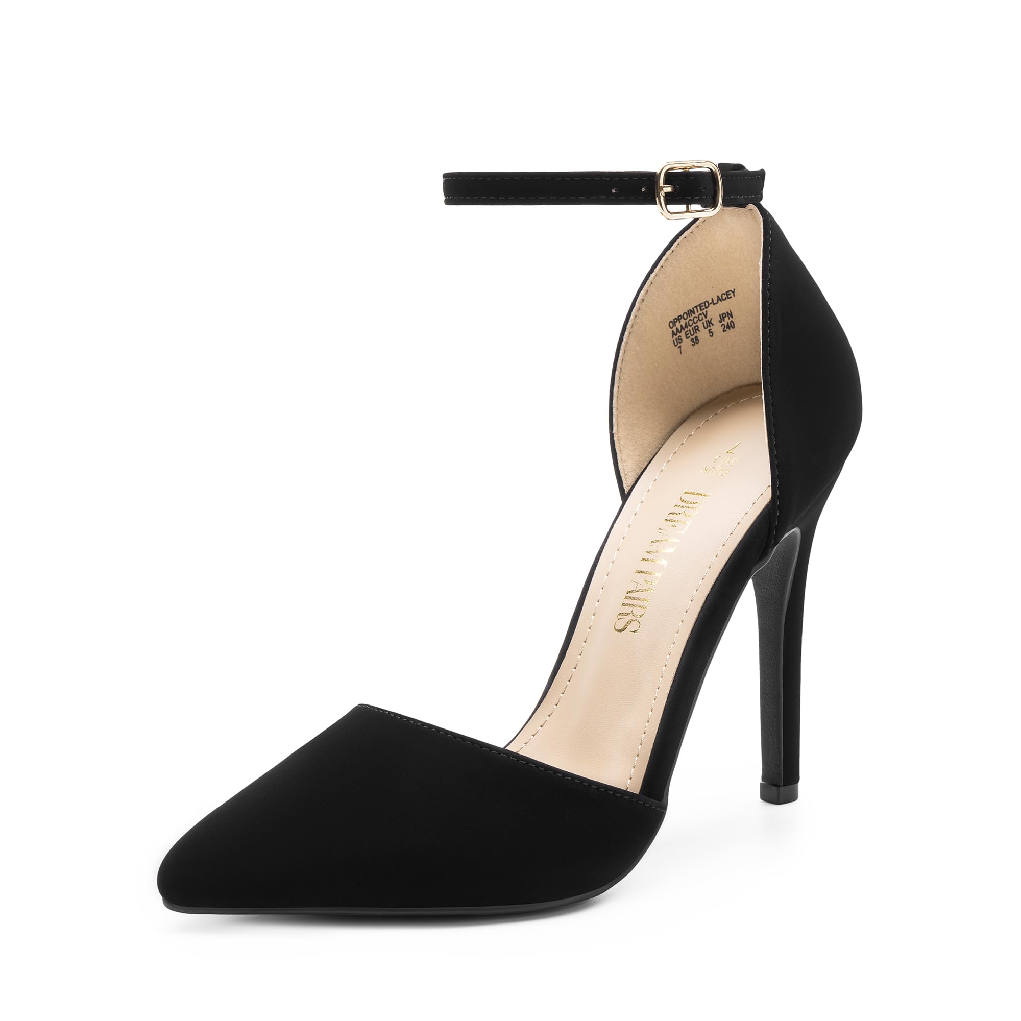 DREAM PAIRS Women's Oppointed-Lacey Pointed Toe Ankle Strap High Heel Stiletto Pumps Wedding Dress Shoes: 8 Black/Nubuck