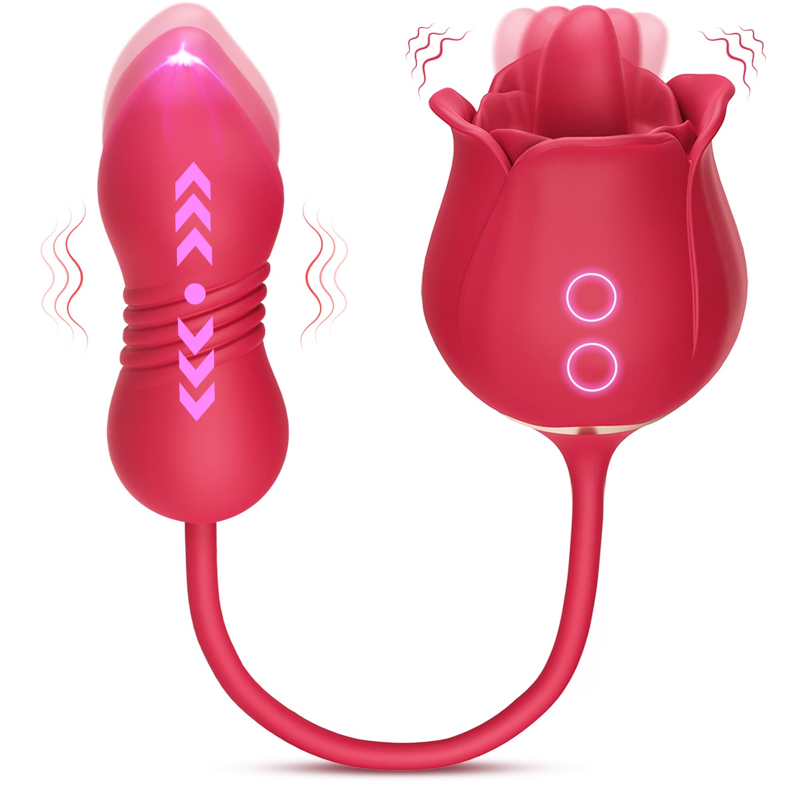 Sex Toys Rose Vibrator Dildo - MOOLIGIRL 4IN1 Adult Toys for Women with 9 Tongue Licking & Thrusting Dildos G Spot Vibrators, Anal Rose Sex Toy Nipple Clitoral Stimulator Licker for Female Couples: A-Red