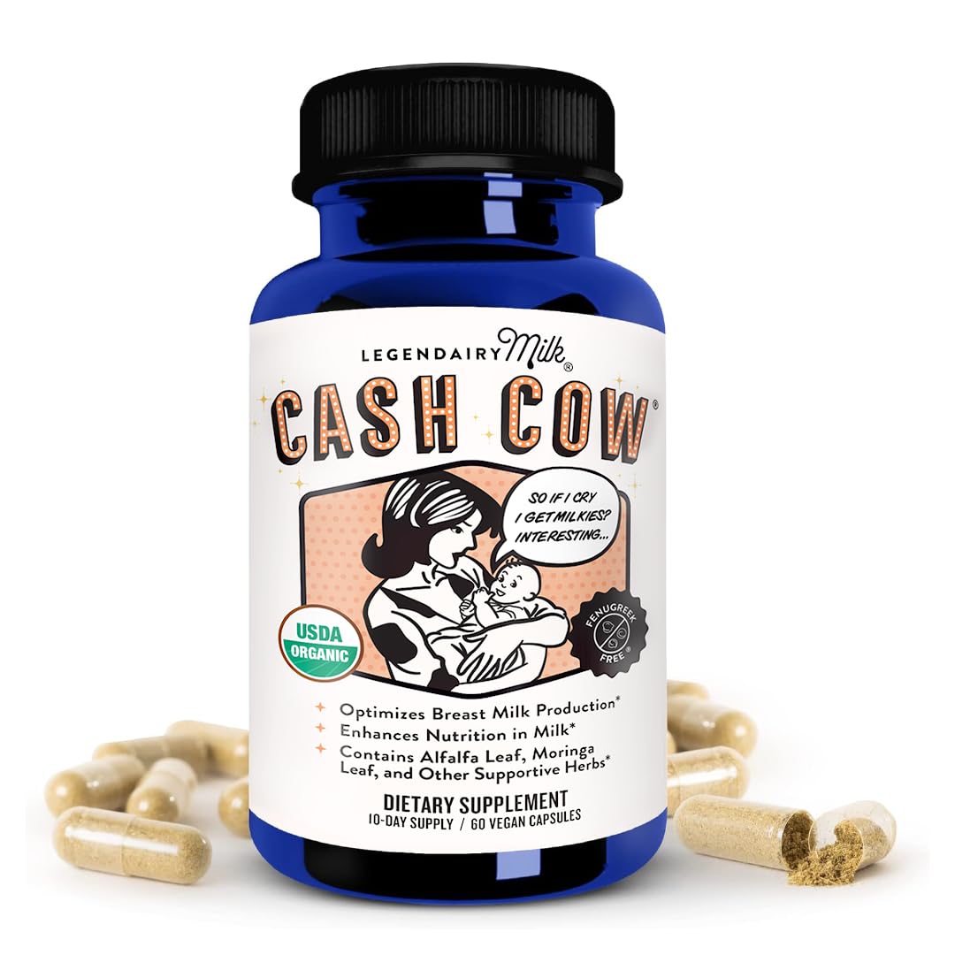 Legendairy Milk Cash Cow Lactation Supplement, Moringa, Alfalfa, and Goat's Rue Breastfeeding Supplement for Milk Supply Increase, Fenugreek-Free, Certified Organic, Vegan, Non-GMO, 60 Capsules thumbnail 1