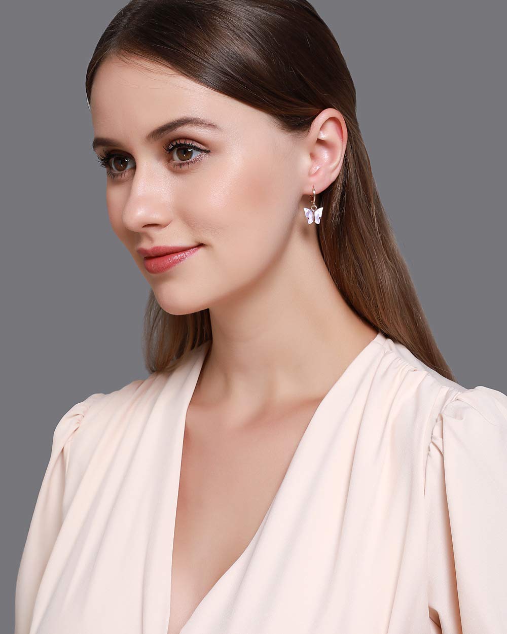 Butterfly Hoop Earrings, DORAFO Gold Plated Acrylic Butterfly Huggie Dangle Earrings, Cute Butterflies Earrings Set for Women Girls thumbnail 3