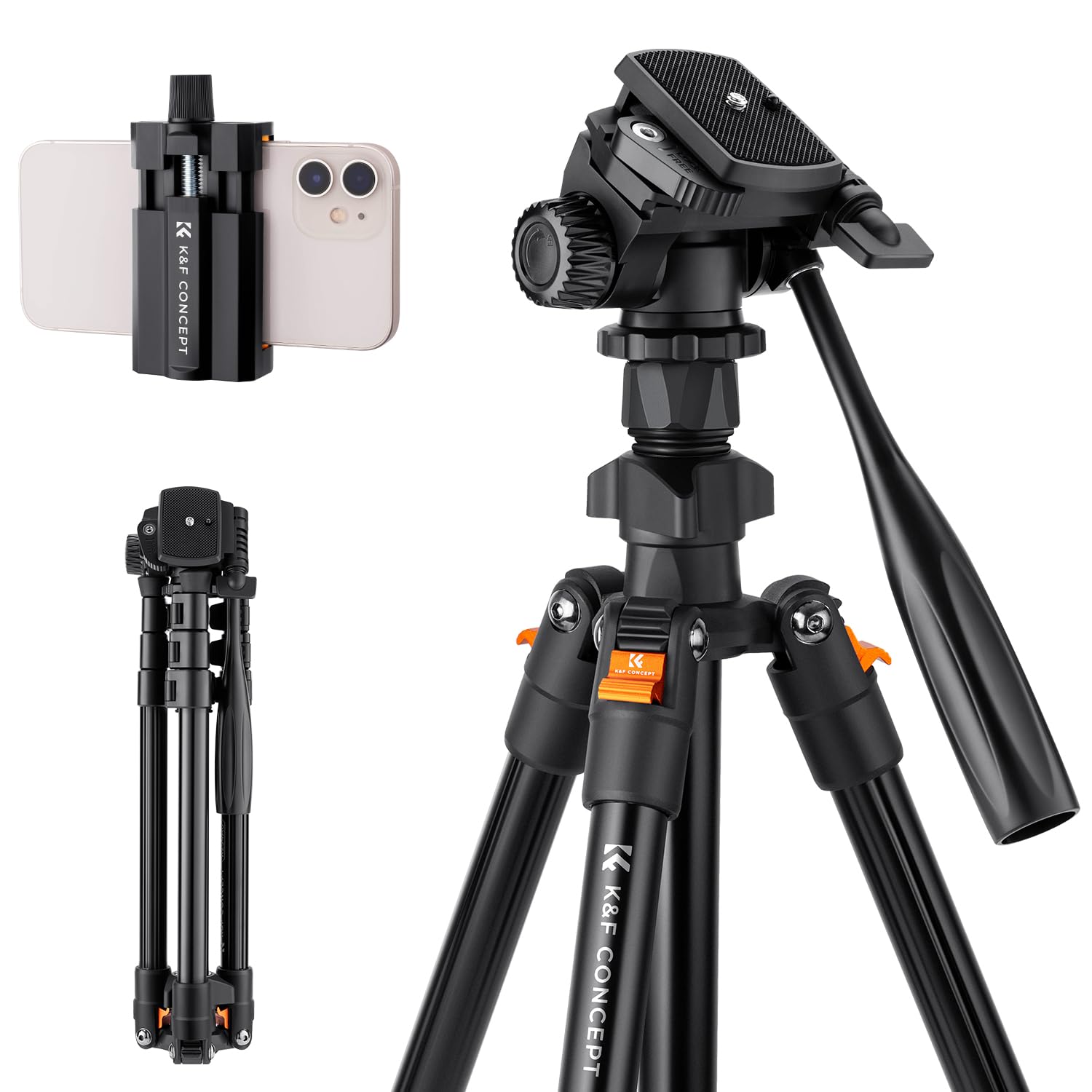 K&F Concept 78 inch Camera Tripod for DSLR Compact Aluminum Tripod with 360 Degree Ball Head and 10KG Load for Travel and Work  (S210): 64" height/Swivel Pan Head