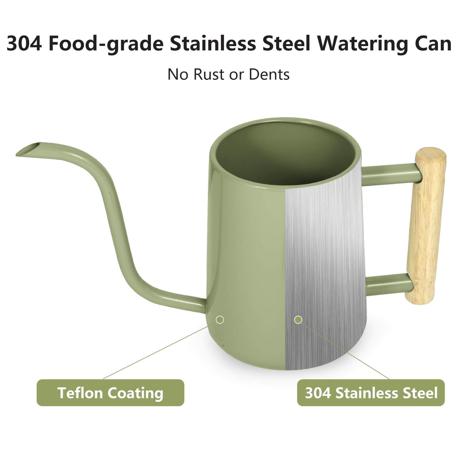 Watering Can Indoor Plants, 35 oz/1000 ml Metal Stainless Steel Watering Can Pot with Long Spout for Indoor House Plants Bonsai Outdoor Garden Flower Decorative (): Sage Green
