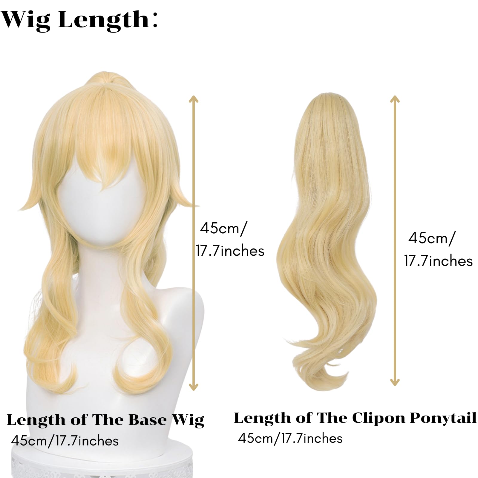 SL Wavy Blonde Ponytail Wig for Jean Cosplay,Golden Princess Hair Wigs with Pigtails Bangs + Wig Cap for Halloween Peach Costume: Middle Blonde Jean