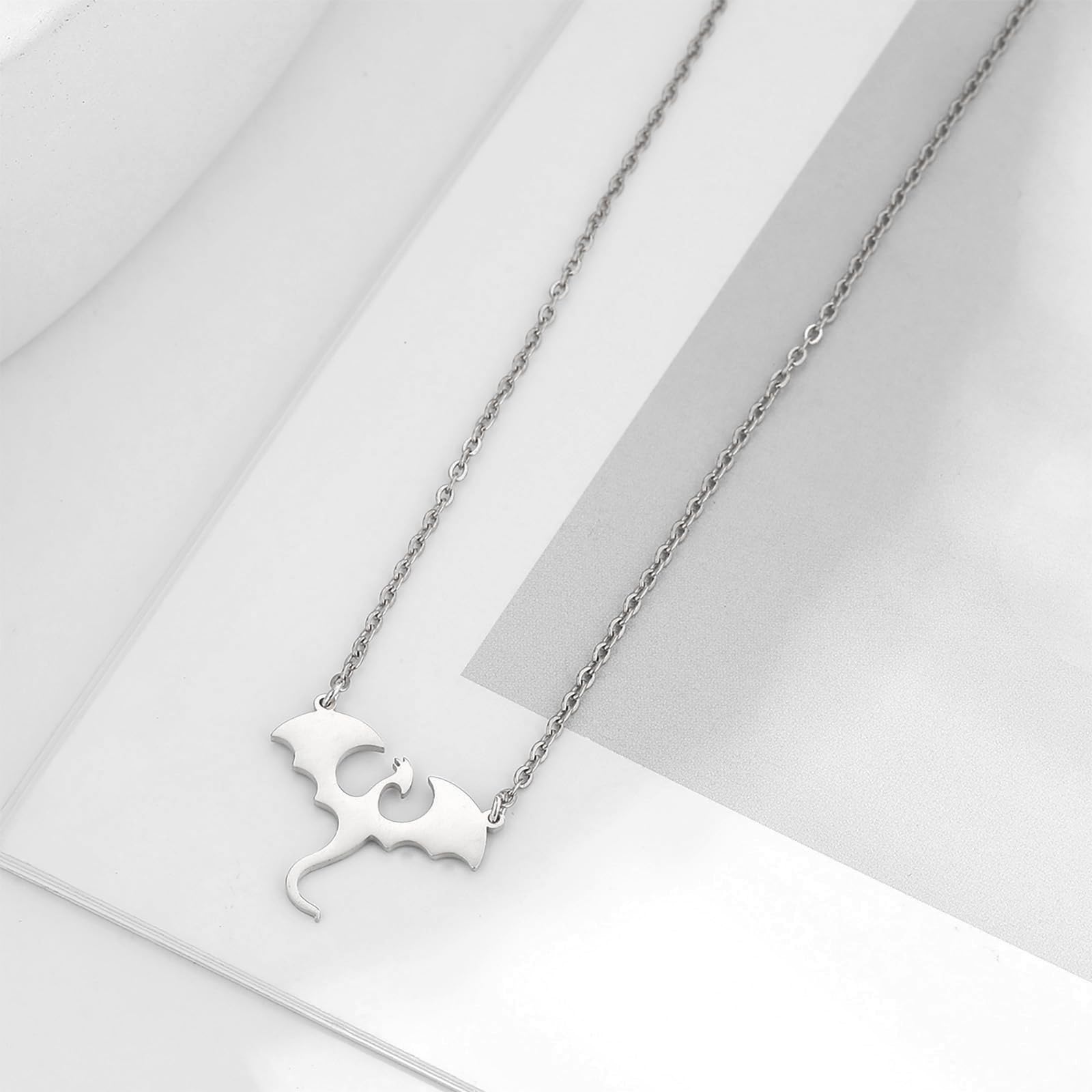 SERYNOW Stainless Steel Dragon Necklace for Women Men, Minimalist Cool Dragon Pendant Necklace Gift