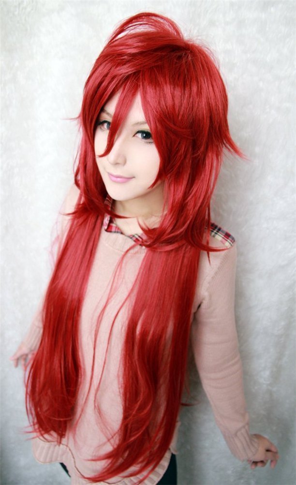KiyaCos Cosplay Wig Crimson Grell Sutcliff Long  Women Men Anime Show Party Halloween Synthetic Hair Wigs