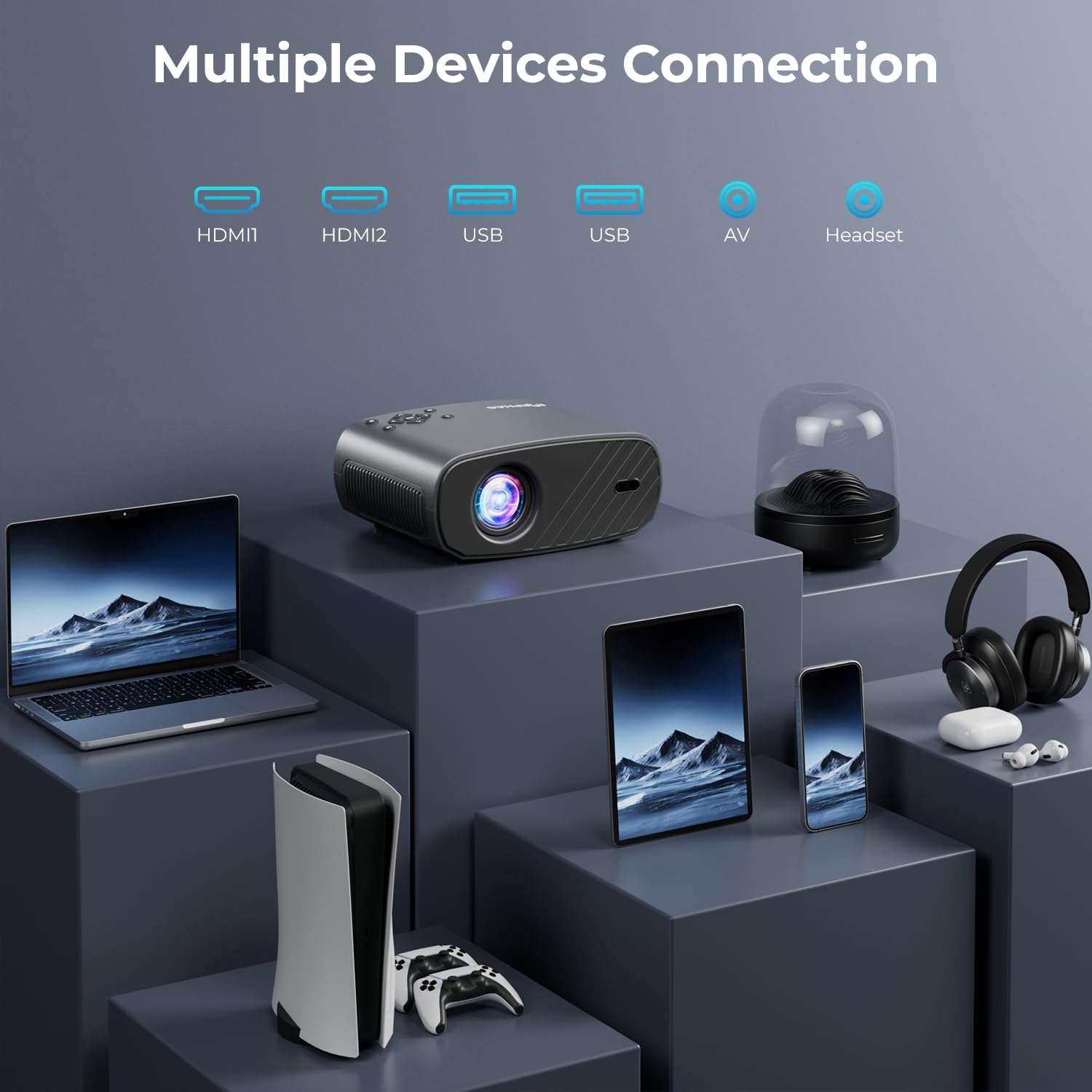 Mini Projector for iPhone, ELEPHAS 2024 Upgraded 1080P HD Projector, 8000L Portable Projector with Tripod, Movie Projector Compatible with Android/iOS/Windows/TV Stick/HDMI/USB: Black