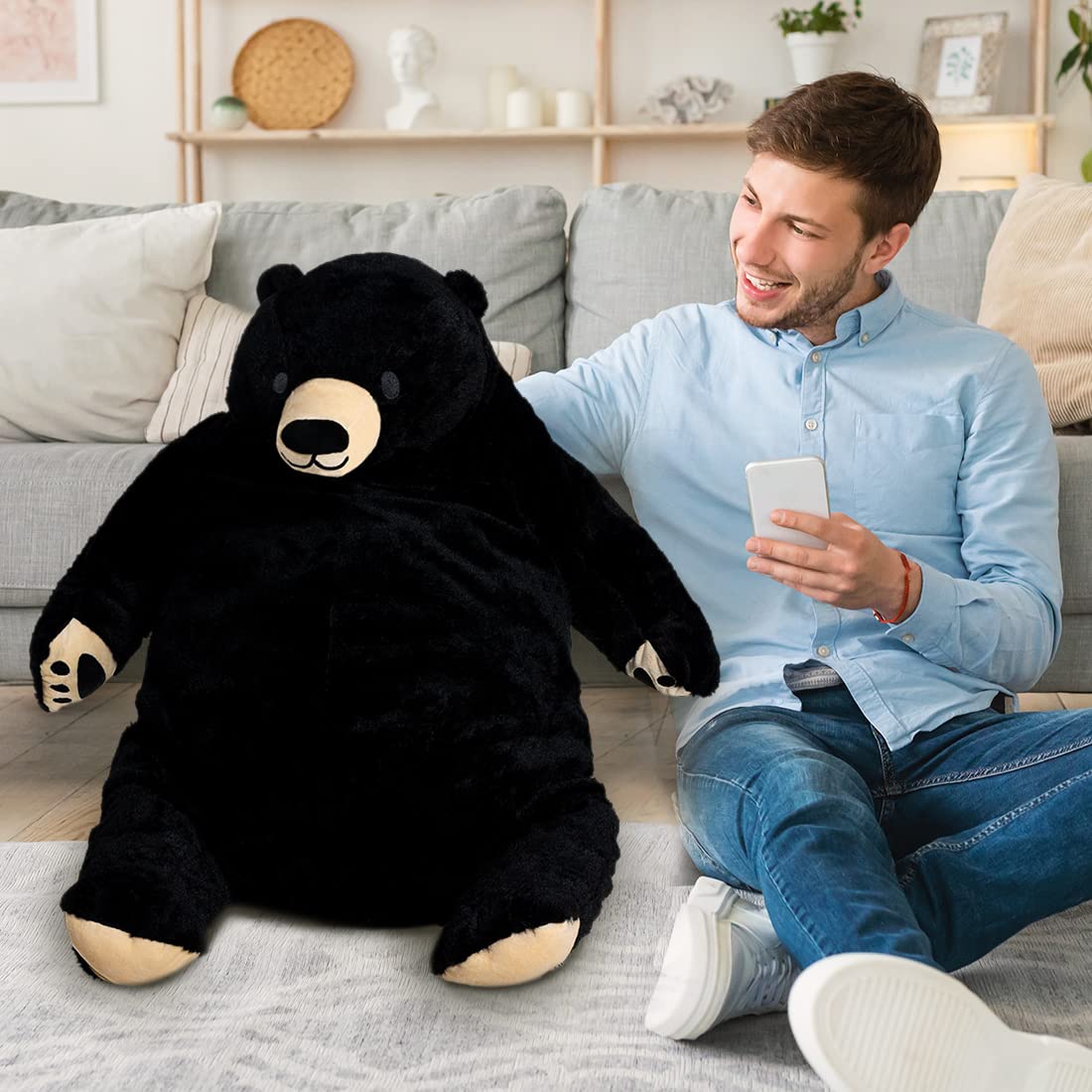 SNOWOLF Djungelskog Bear Giant Simulation 100 cm Bear Toy Stuffed Animal Plush Doll Huge Cuddly Dark Brown Teddy Bear for Home Decoration Valentine's Birthday Gift, 39.3 in/100 cm