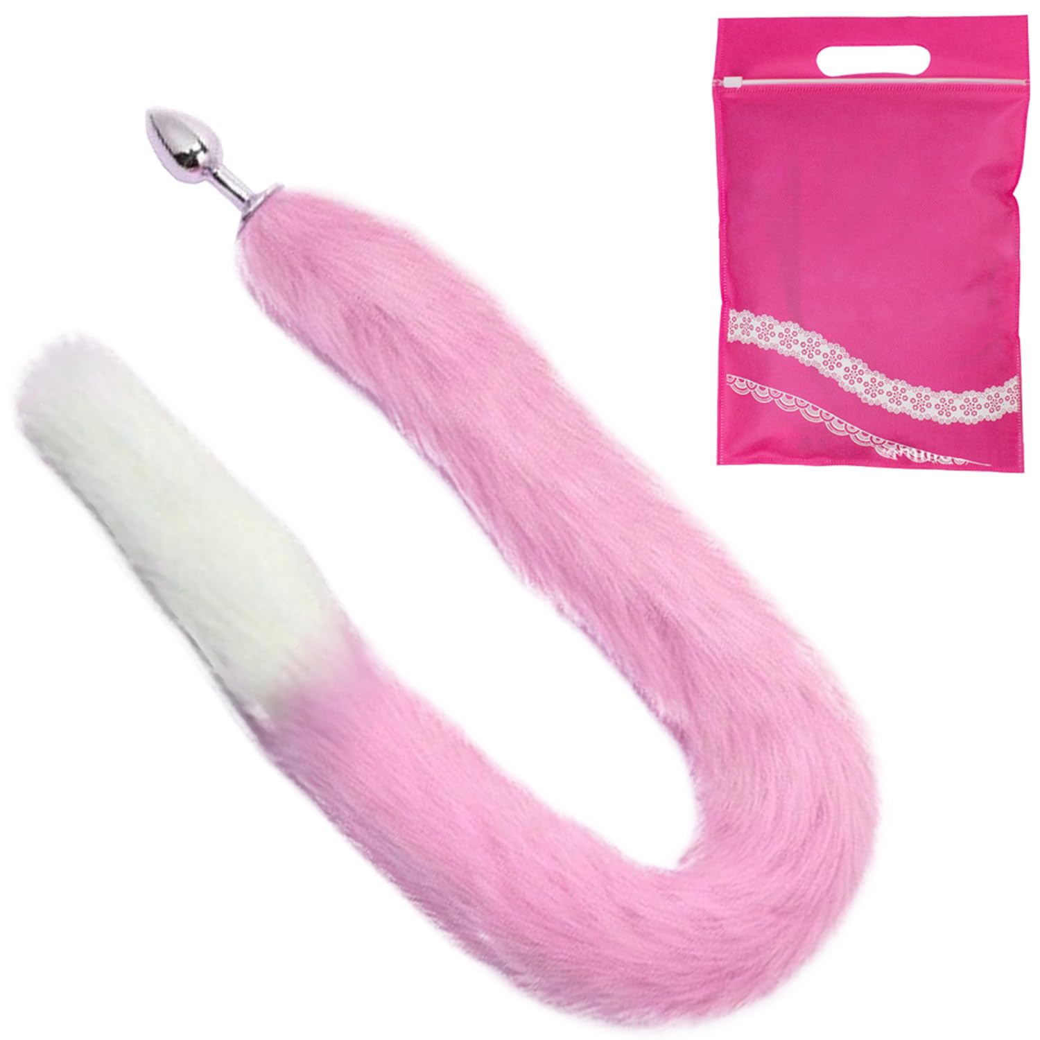 30.3 Inch Fox Animal Costume Tail Faux Fur Wolf Butt Tail Long Anal Butt Plug Fox Cat Butt Plug Furry Plush Tail Plug Valentines Day Cosplay: Pink