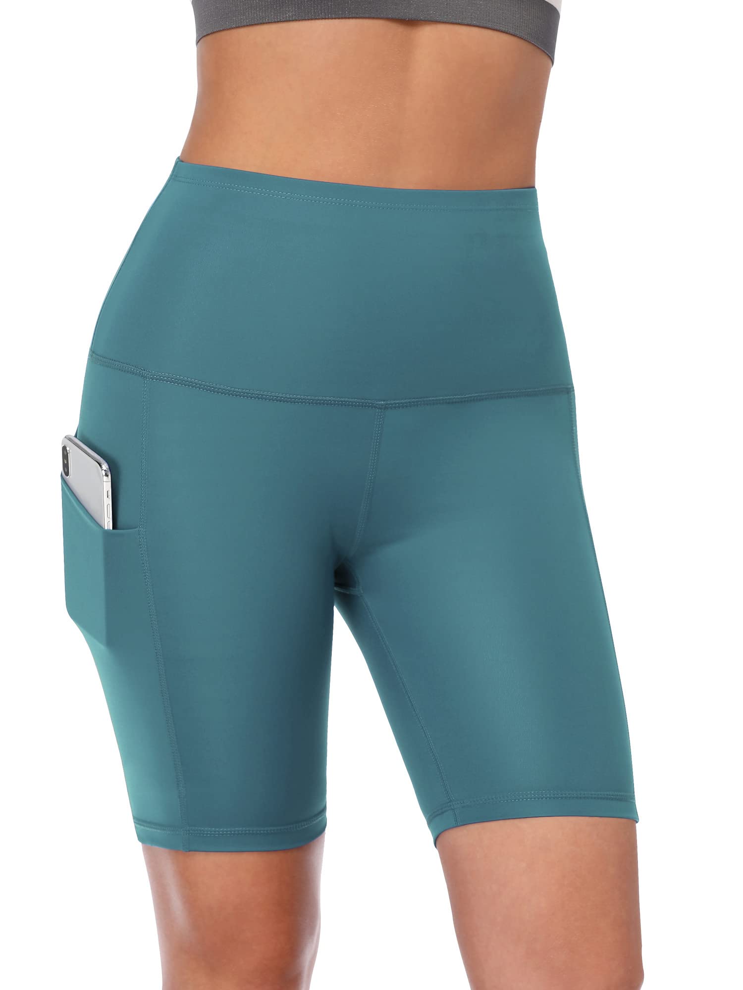 CADMUS Women's High Waist Spandex Yoga Shorts for Bike Running Two Side Pockets
