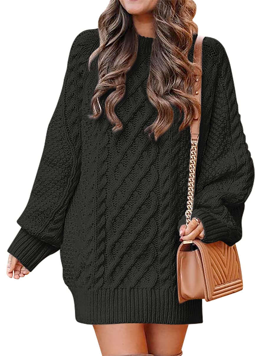 ANRABESS Womens Sweater Dress Oversized Cable Knit Chunky Long Sleeve Short Dresses 2025 Fall Outfits Vacation Winter Clothes: Black Small