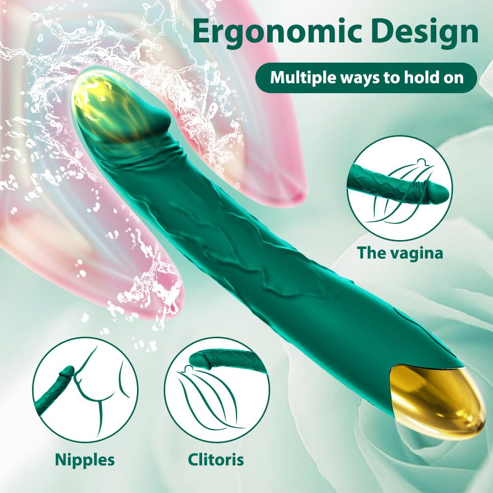 7.6 Inch Realistic Dildo Vibrator for Women，10 Powerful Vibration Modes for Clitoral and G-spot Stimulation, Waterproof Rose Adult Sex Toys for Women and Couples: Green