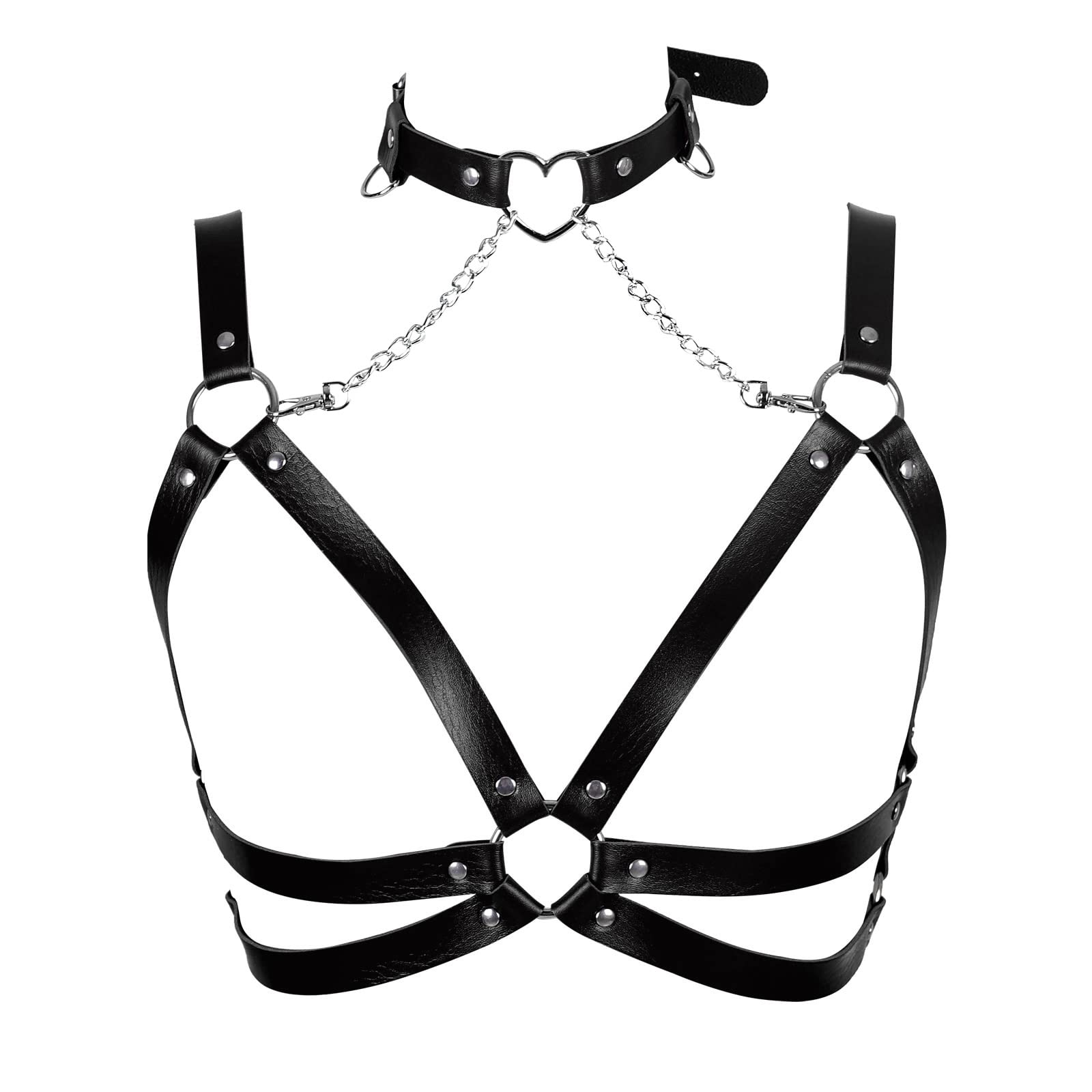 Lingerie cage Chest strap Leather Bra Body chain harness for women Punk Festival rave Dance Rock Photography Waist belt: Black