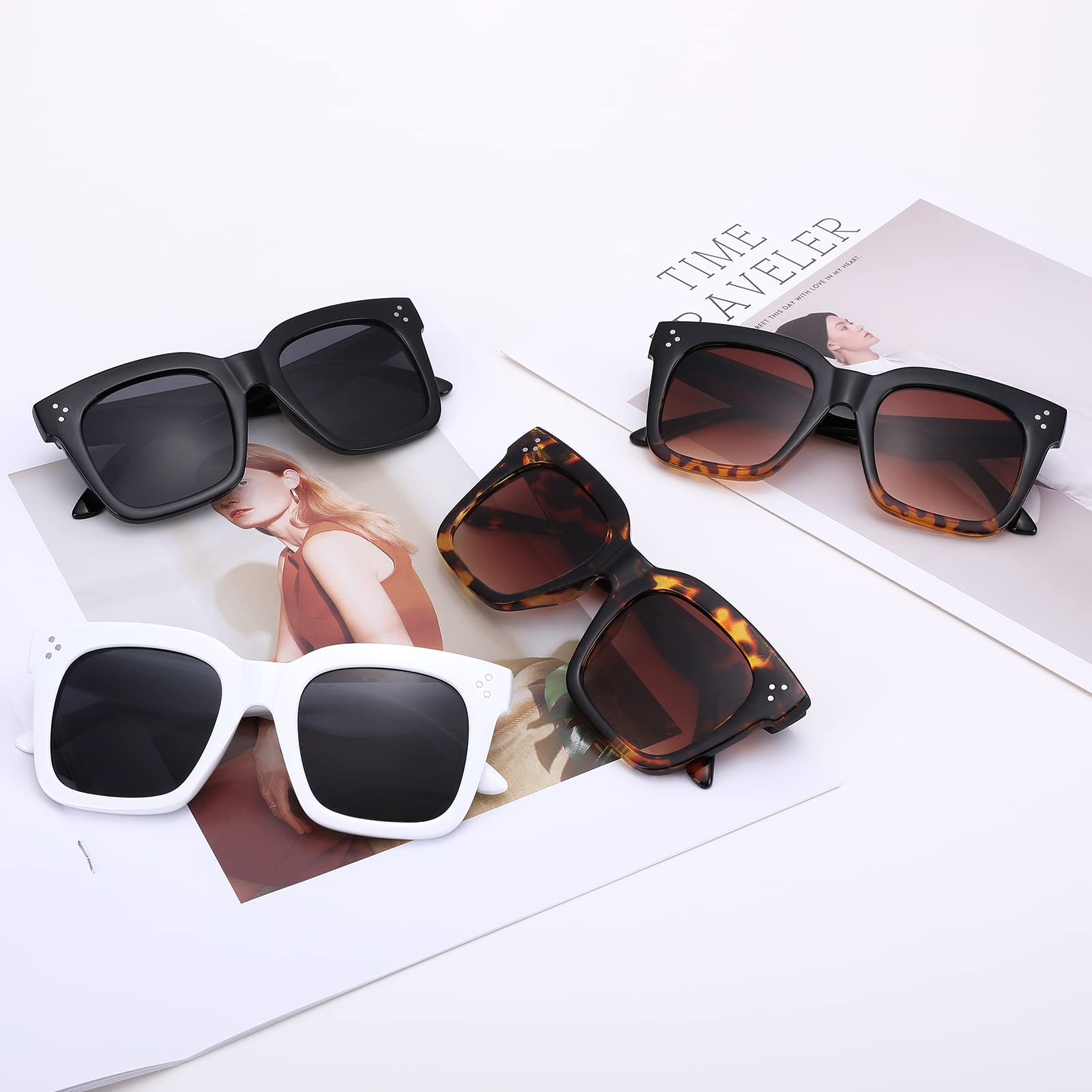 Bouryo Retro Oversized Square Sunglasses for Women Flat Lens Sun Glasses Gradient Shades UV400