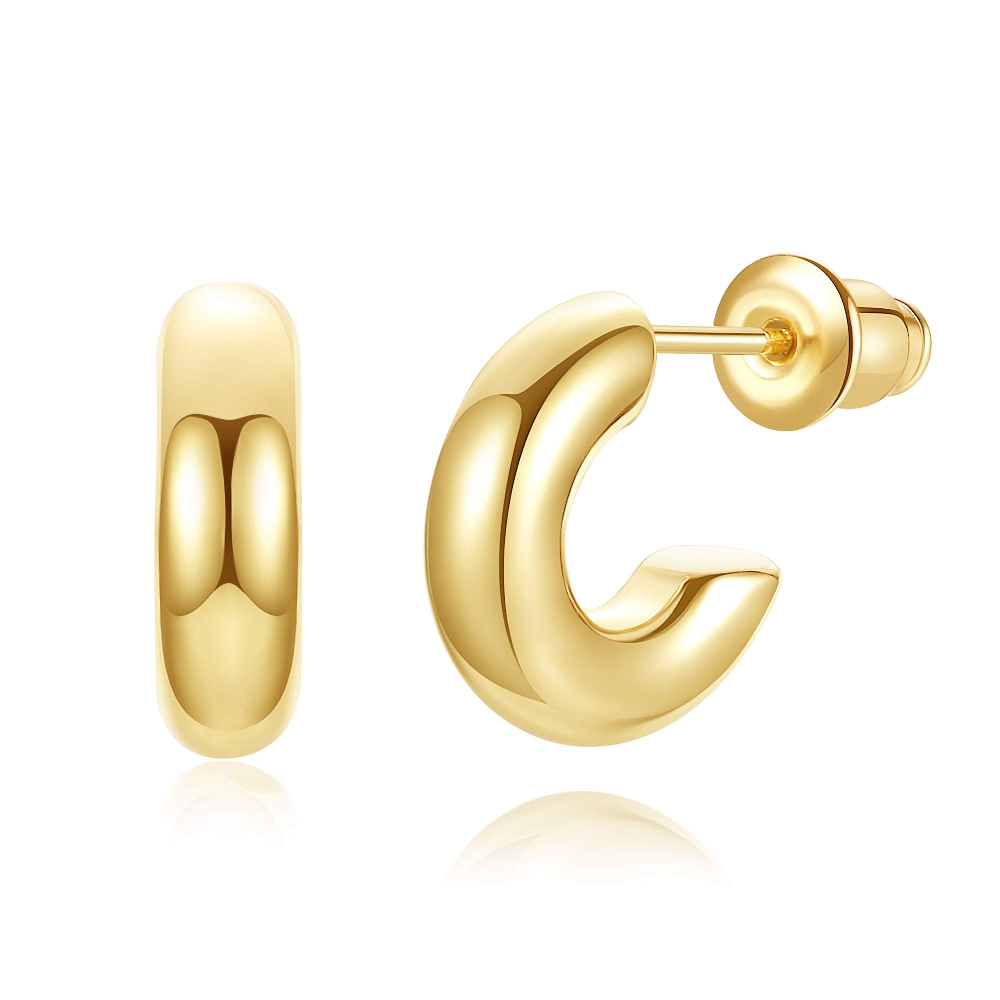 Wowshow Small Gold Hoop Earrings for Women Chunky Mini Thick Gold Hoops 14K Plated Gift thumbnail 1