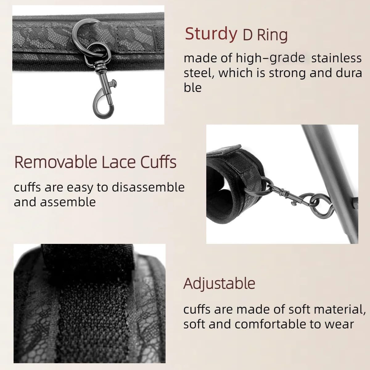 Spreader Bar Sex Toys with Wrist Ankle Neck Collar Restraint Kits Adjustable Handcuffs Collar Bondage Set BDSM for Adult Couple (): Black