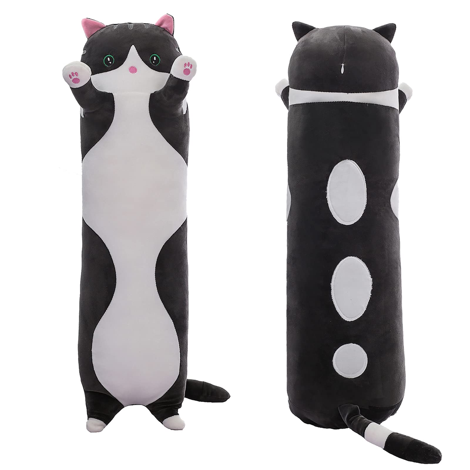 SHINUOER Long Cat Plush Pillow Cat Body Pillow,Black Cat Stuffed Animal Soft Plushies Kawaii Stuffed Kitten Plush Toy for Kids Girlfriend(Black, 35.4Inch)