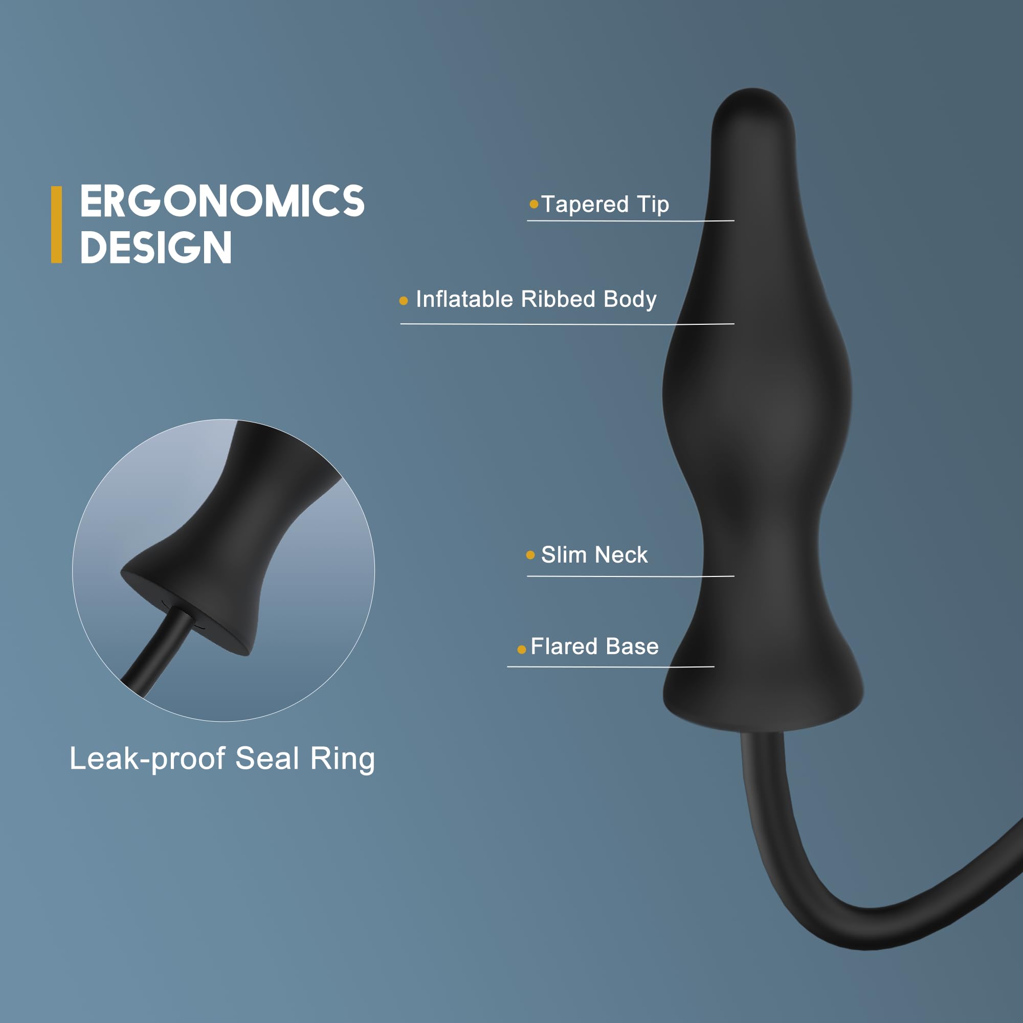 Silicone Expand Inflatable Anal Plug - Body-Safe Medical Grade Waterproof Butt Sex Toy for Male, Female and Beginners (Black Classic Style)