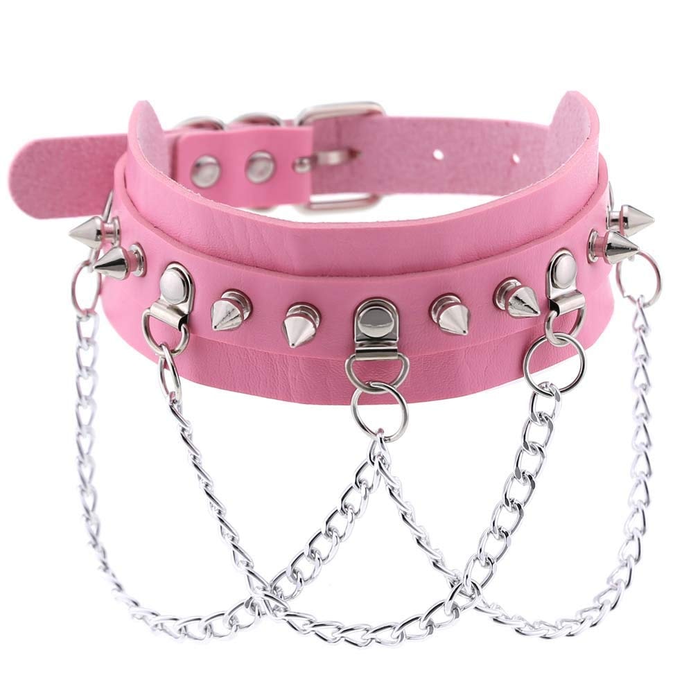 Leather Choker Collar Necklace, Heart Shape Gothic Punk Rock Choker Necklace Collars - Image 2