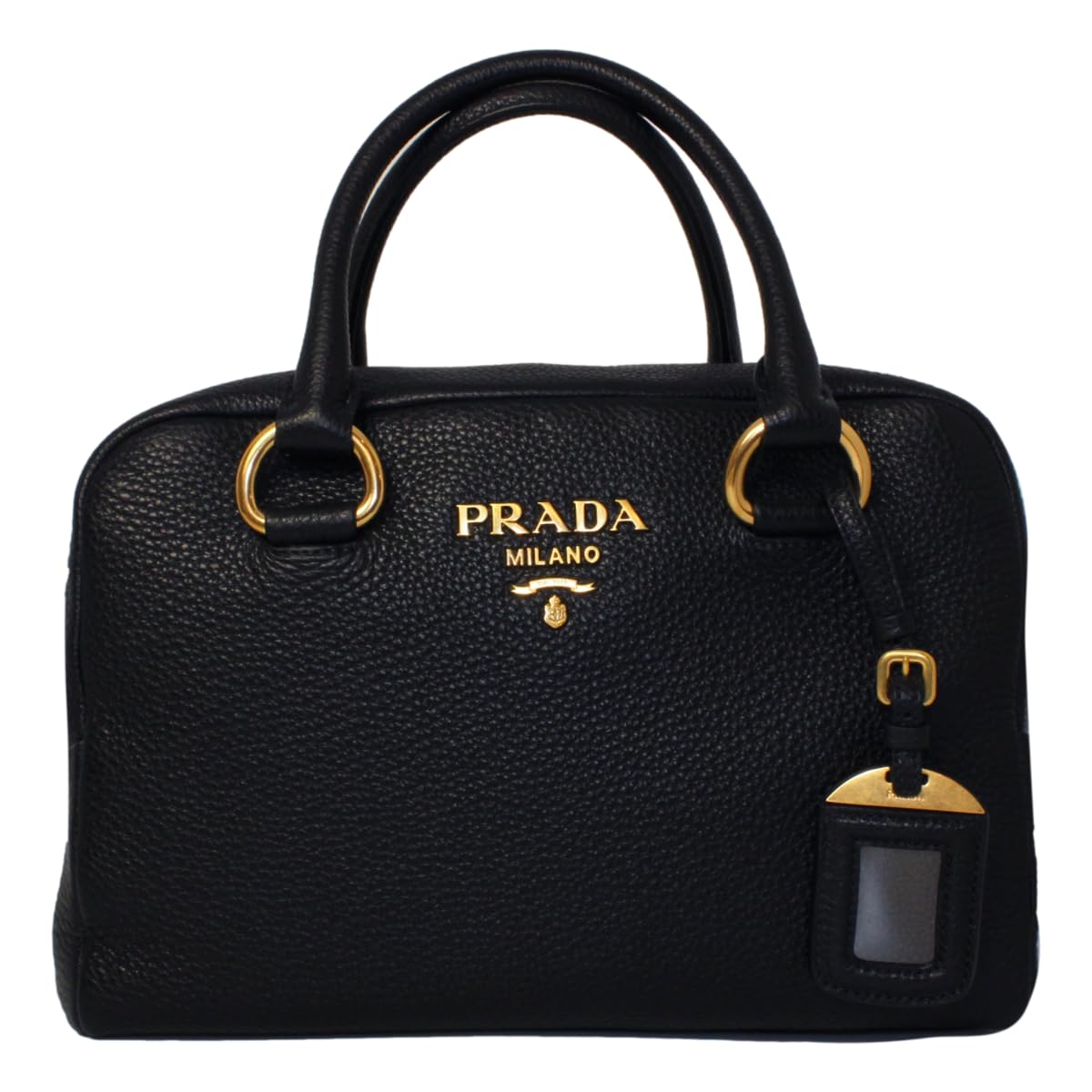 Prada Black Leather Stripe Strap Satchel Handbag: Prada Black Leather Stripe Strap Satchel Handbag