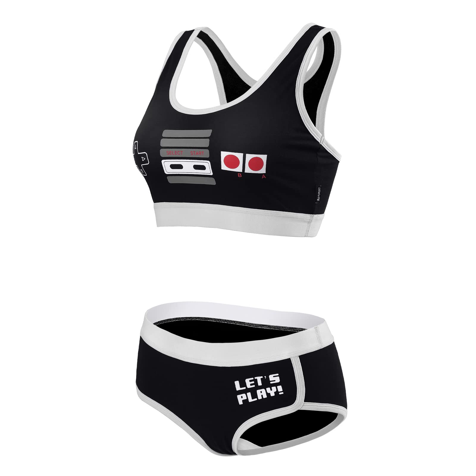 Littleforbig Women Cotton Camisole and Panties Sports loungewear Bralette Set - Let's Play Gamer Girl: Medium Black