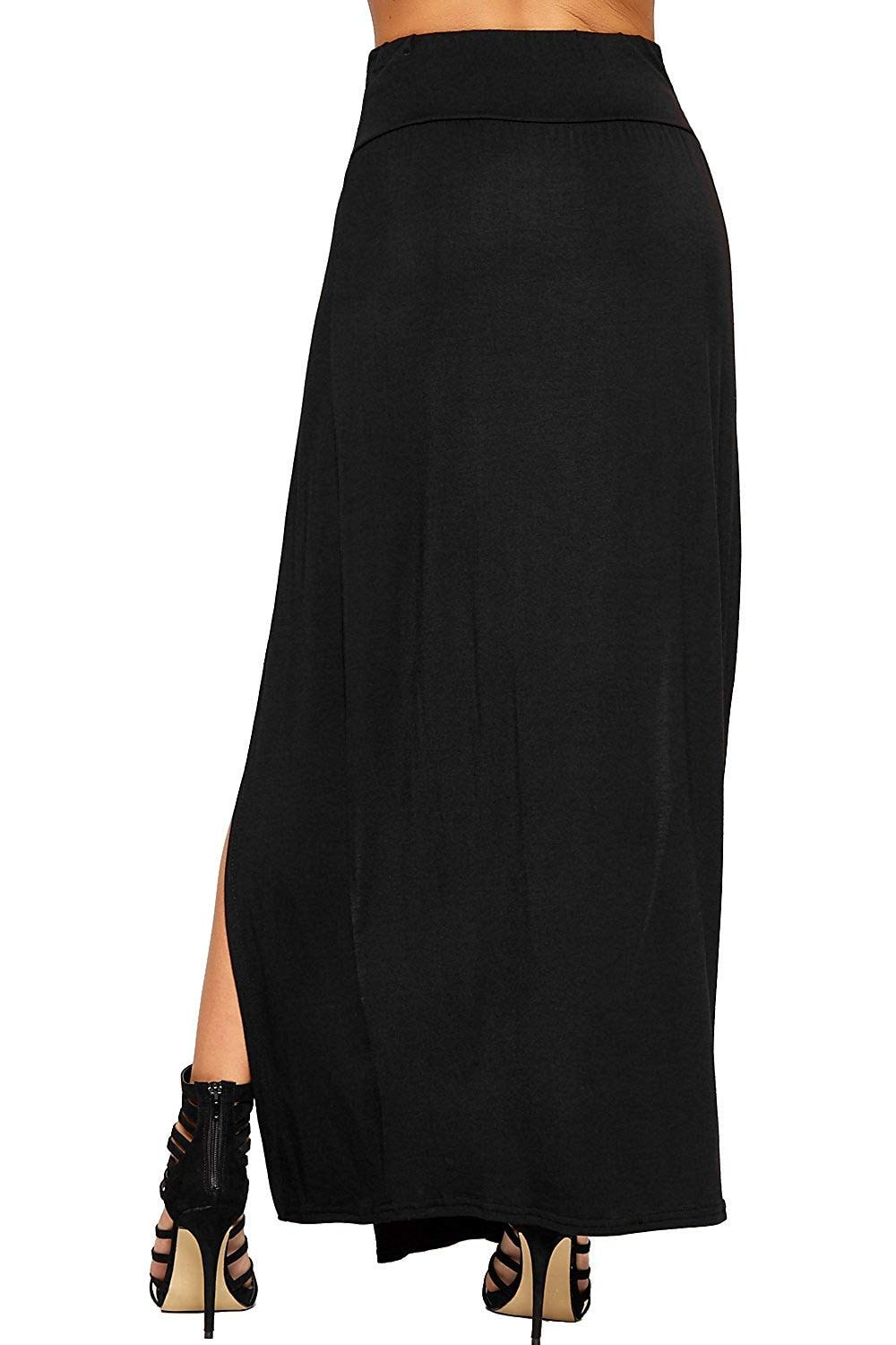 OgLuxe Womens Double Split Maxi Long Skirt Ladies Plain Basic Two Side Slit 4-22