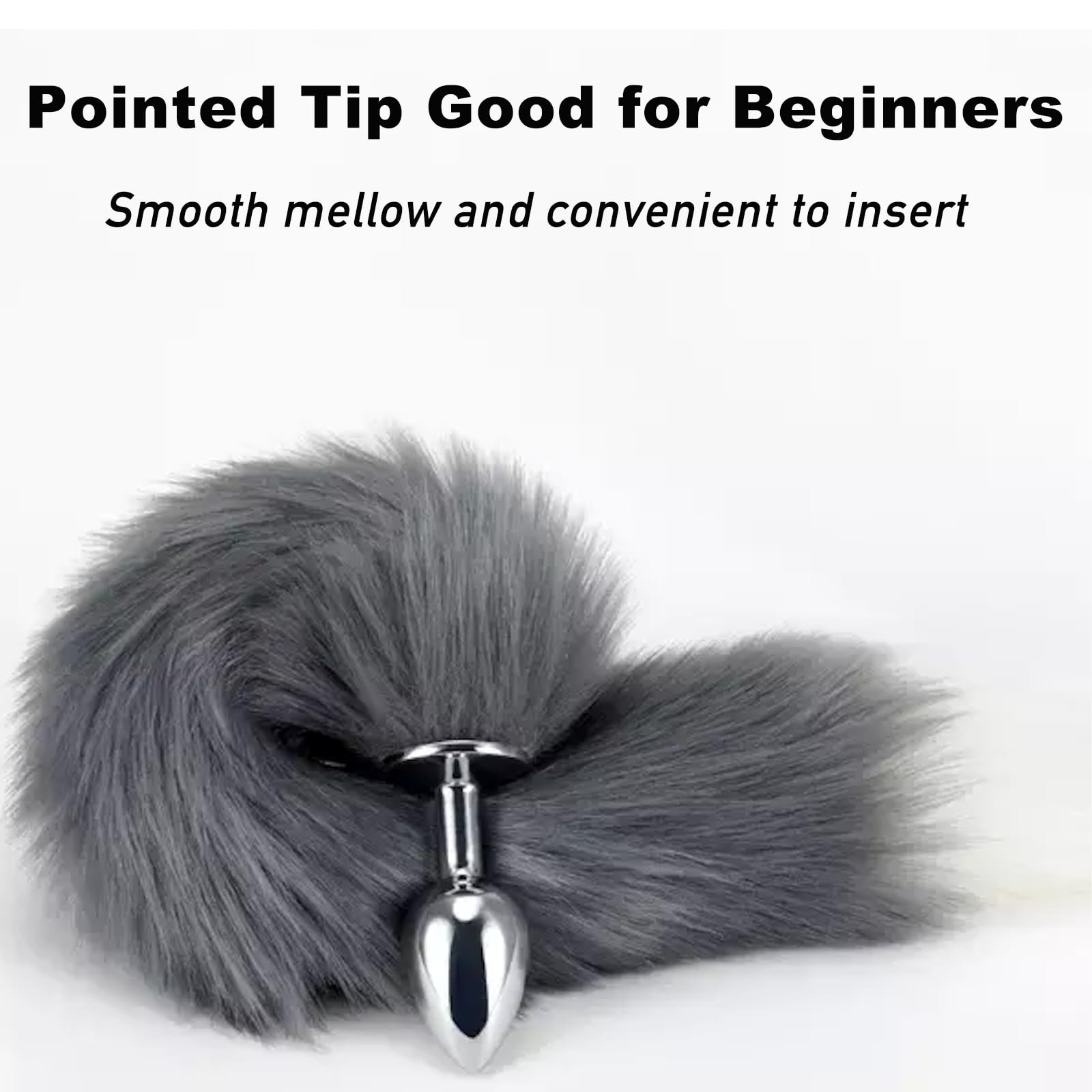 Tail Plug Anal Butt Plug, Butt Plug Faux Fur Tail Anal Sex Toys Buttplug Wolf Tail Toys Stainless Steel But Plug Butt Toys Sex Toys for Women Cosplay Adult Sex Toys for Women Men Couple (Grey): B-grey