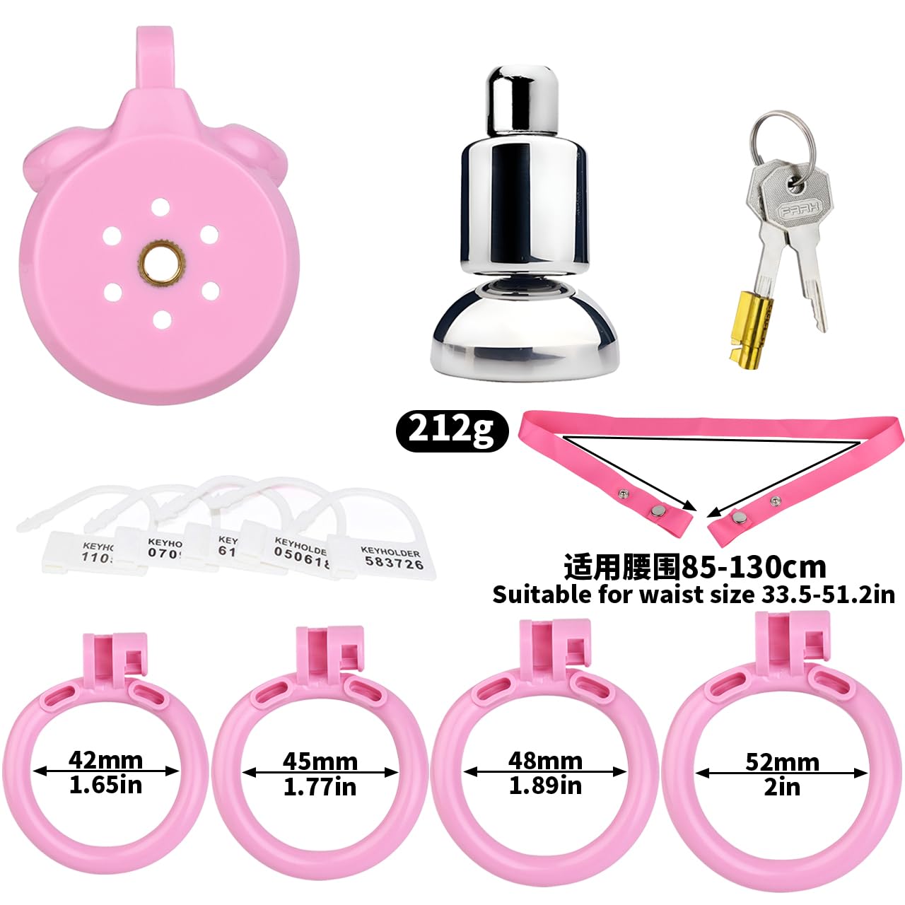 Resin & Stainless Steel Cock Chastity Cage Devices, Negative and Flat Locks Men Penis Cage, Urine Divertor, 2 Keys, and 4 Size Rings - Pink Sissy BDSM Male Sex Toys (Pink, Original): wear Pink