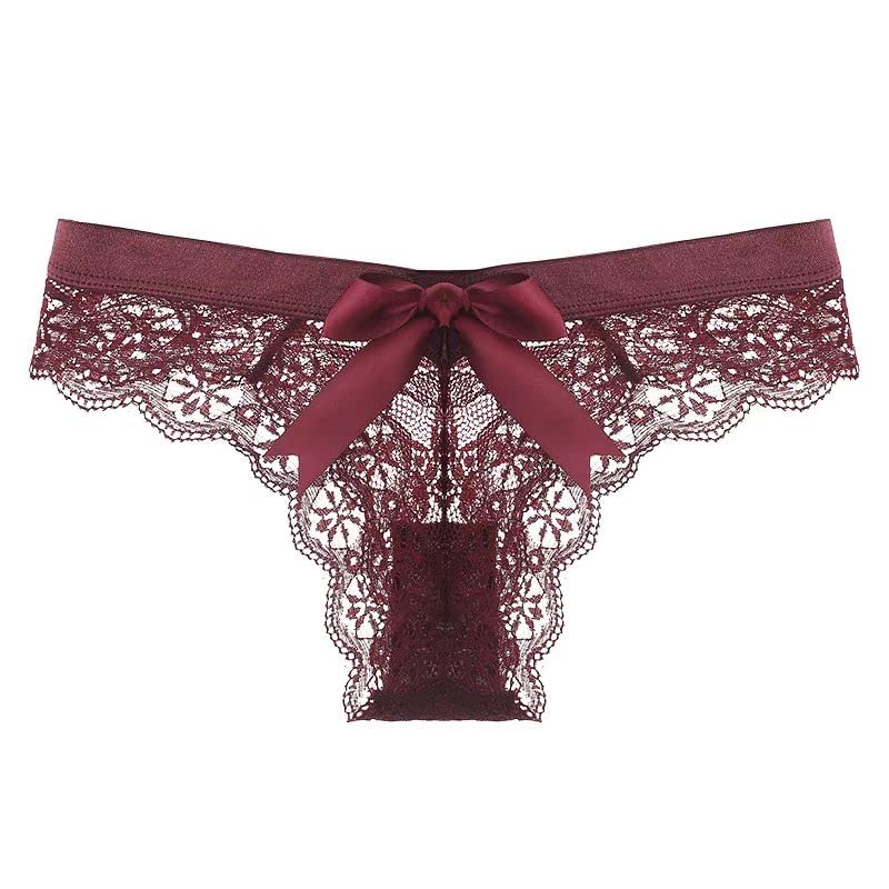 KUAOPATA Women's Lace Bow Thongs T Back Low Waist Breathable Panties Sexy Seamless V-Shape Design Floral Lace tangas: X-Large Pink,nude,red