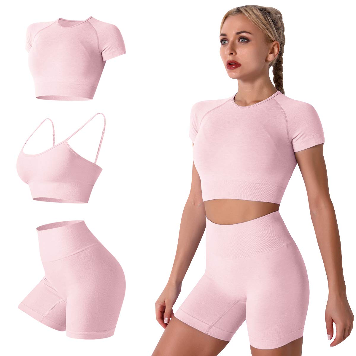 Women's Yoga Outfit Seamless Workout Set High Waist Exercise Shorts Pants with Sport Bra 3PCS Tracksuit Gym Tracksuits