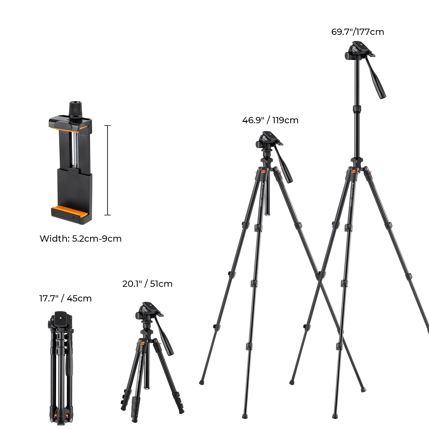 K&F Concept 78 inch Camera Tripod for DSLR Compact Aluminum Tripod with 360 Degree Ball Head and 10KG Load for Travel and Work  (S210): 64" height/Swivel Pan Head