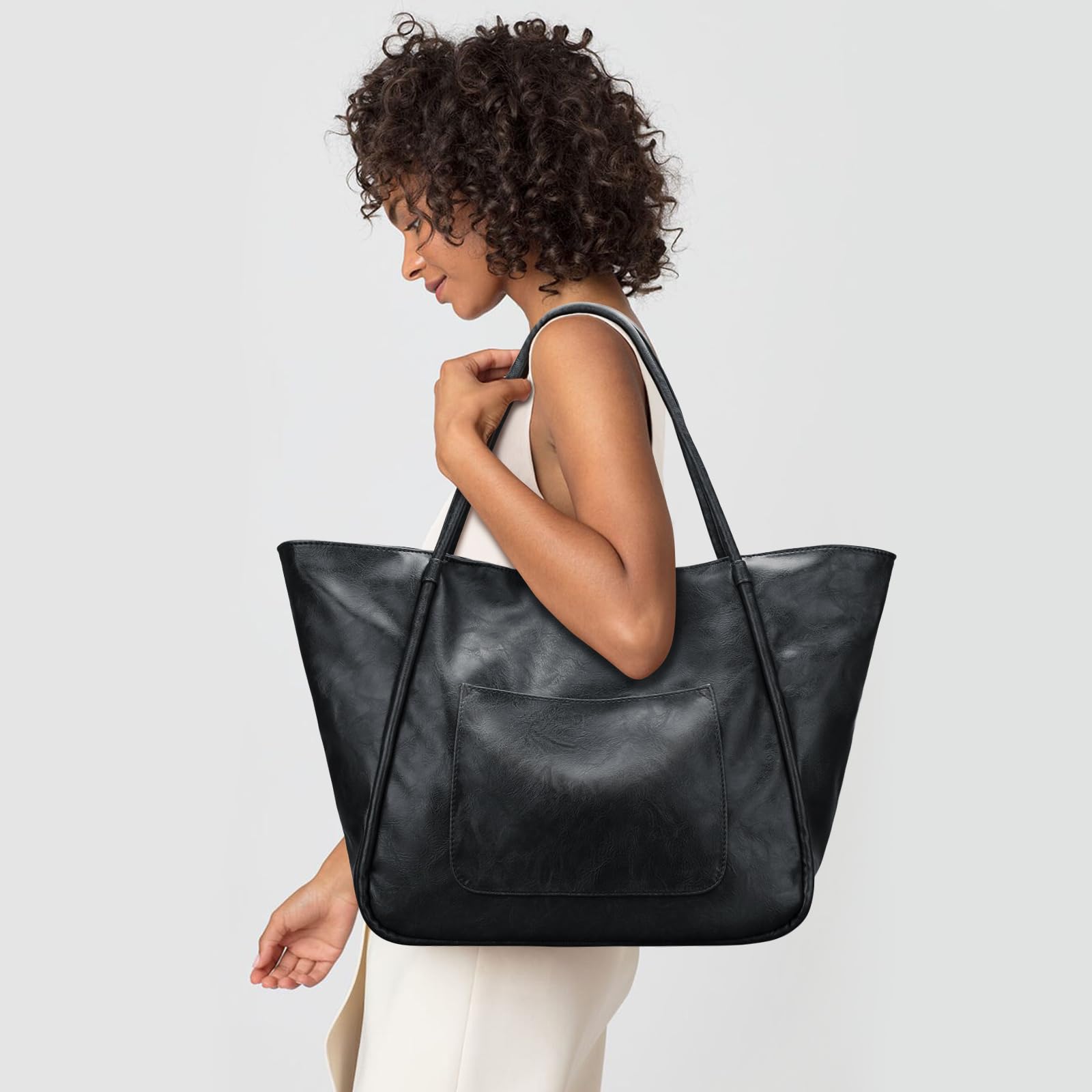 KKXIU Large Tote Bag for Women with Zipper Work Leather Travel Purse and Handbags thumbnail 2