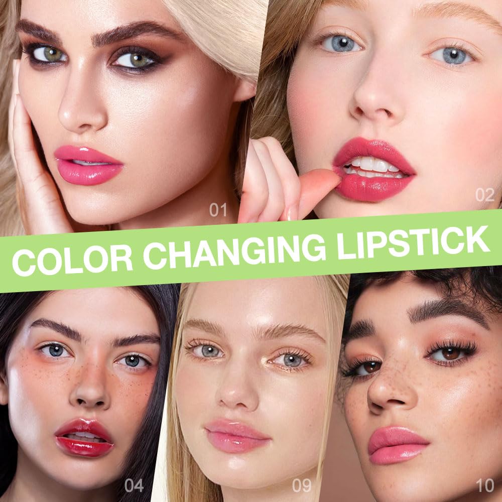 BINGBRUSH Aloe vera Color Changing Lipstick,Moisturizer Long Lasting Lip Care Magic Lip Gloss,Mood Makeup Lipstick Set,24 hours original(3Pcs Aloe+Strawberry+Cherry, 3 Count (Pack of 1)): 1 Count (Pack of 1) 5 Pcs-01#Aloe+02#Strawberry+09#Peach+04#Red Cherry+10#Avocado