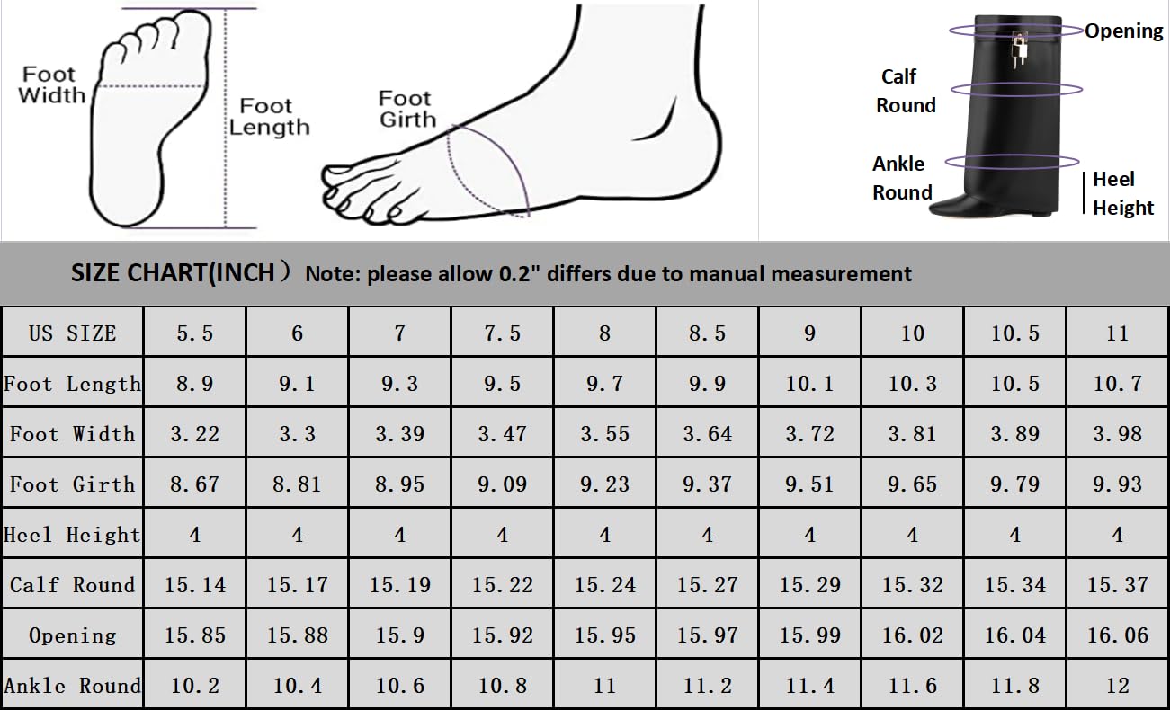 CDHYX Fold Over Boots for Women Pointy Pull-on Wedge Heel Knee Shark Boot With Side Zipper Padlock Design