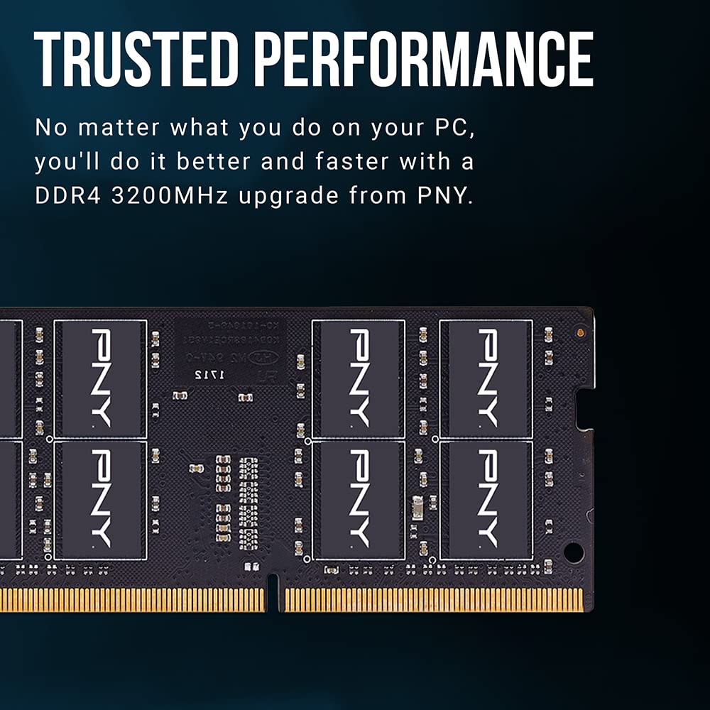 PNY Performance 64GB (2x32GB) DDR4 DRAM 3200MHz (PC4-25600) CL22 1.2V Dual Rank Notebook/Laptop (SODIMM) Computer Memory Kit – MN64GK2D43200-TB