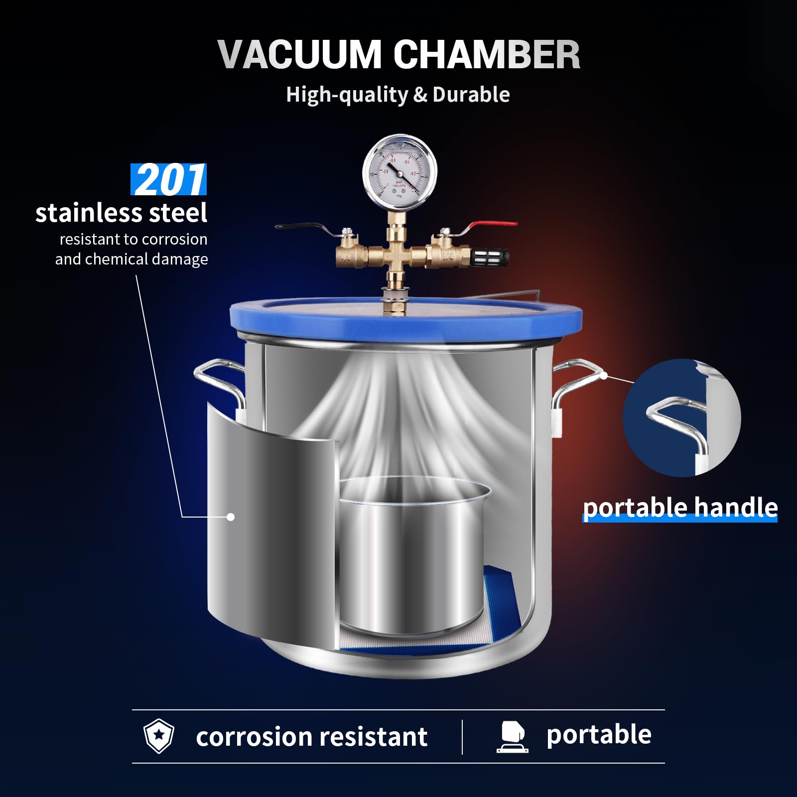 novorik 3 Gallon Vacuum Chamber with 3.6 CFM Pump, Single Stage Vacuum Chamber Pump Kit with Acrylic Lid for Stabilizing Wood, Degassing Silicone Resin, Epoxies thumbnail 4